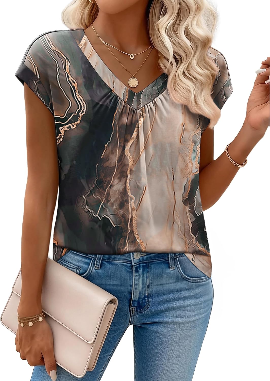 Thumbnail 4 de Zeagoo Women’s Short Sleeve V-Neck Tops: Summer Dressy Casual Blouses