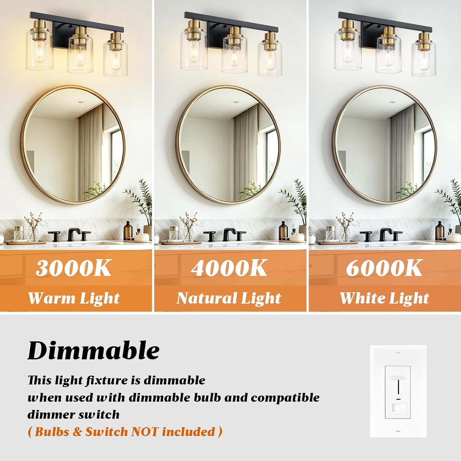 Thumbnail 6 de DIKAIDA 3-Light Bathroom Vanity Light 17.52-Inch