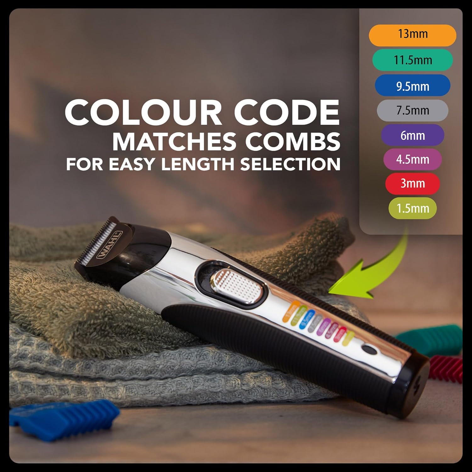 Detalle de Wahl Colour Trim Dual Grooming Kit – Rechargeable Beard Trimmer with 8 Colour-Coded Combs