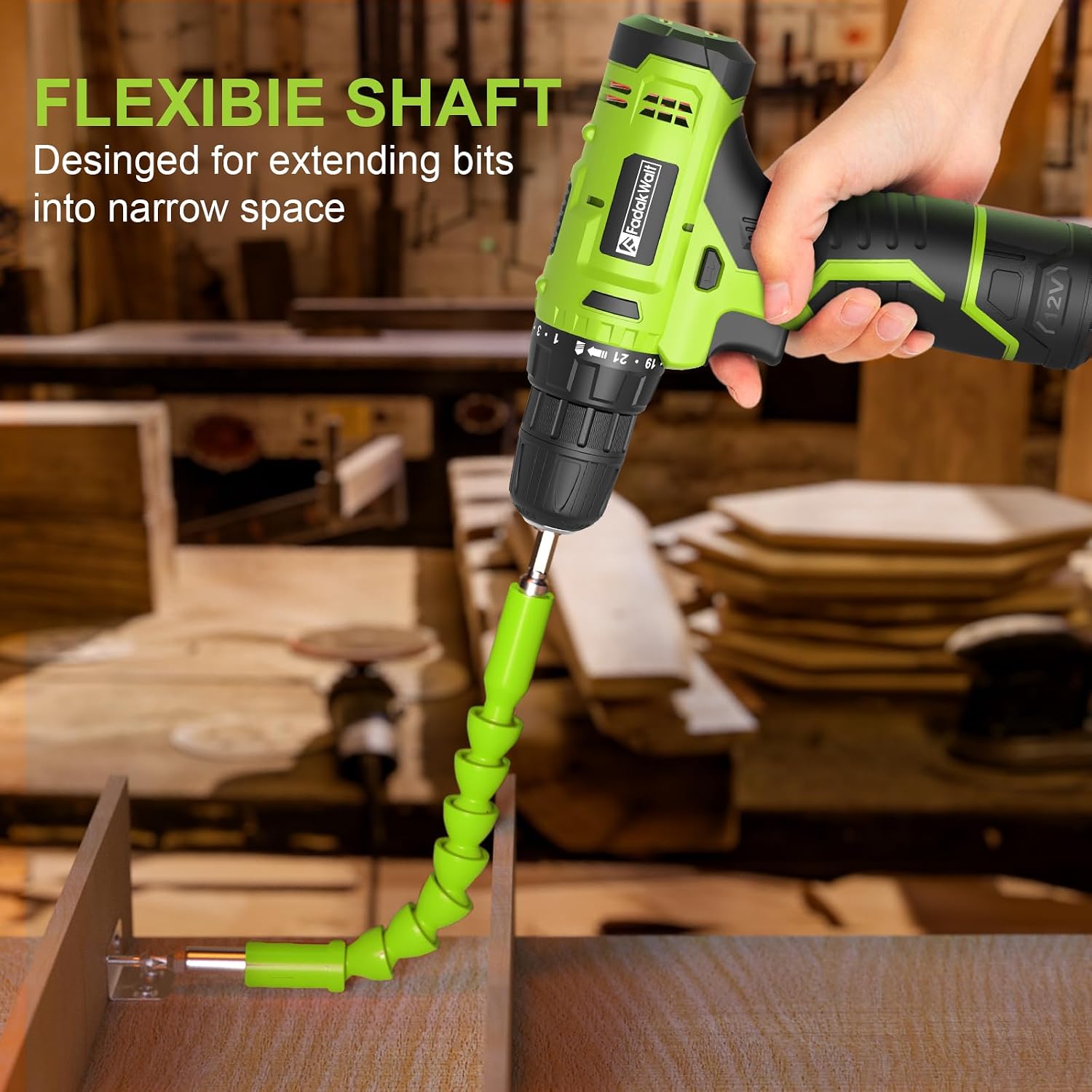 Detalle de FADAKWALT CB1301 12V Cordless Drill Set, 21+1 Clutch, LED Light