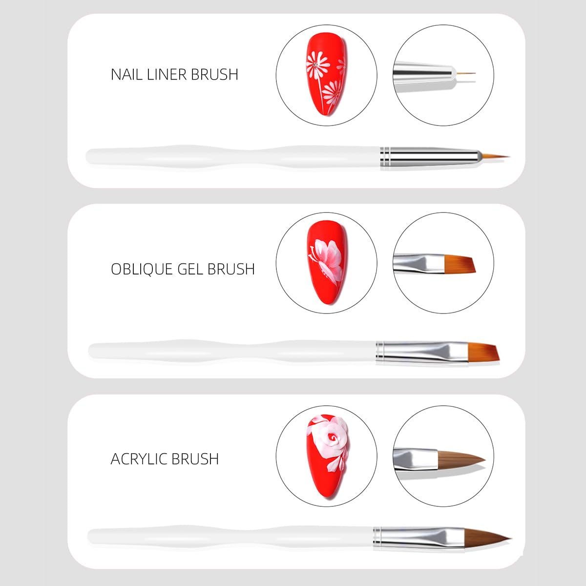 Detalle 2 de ZEOHBETY Nagelkunstpinsel-Set (10-teilig) – Fine-Liner & Nageldesign-Malpinsel, weiß