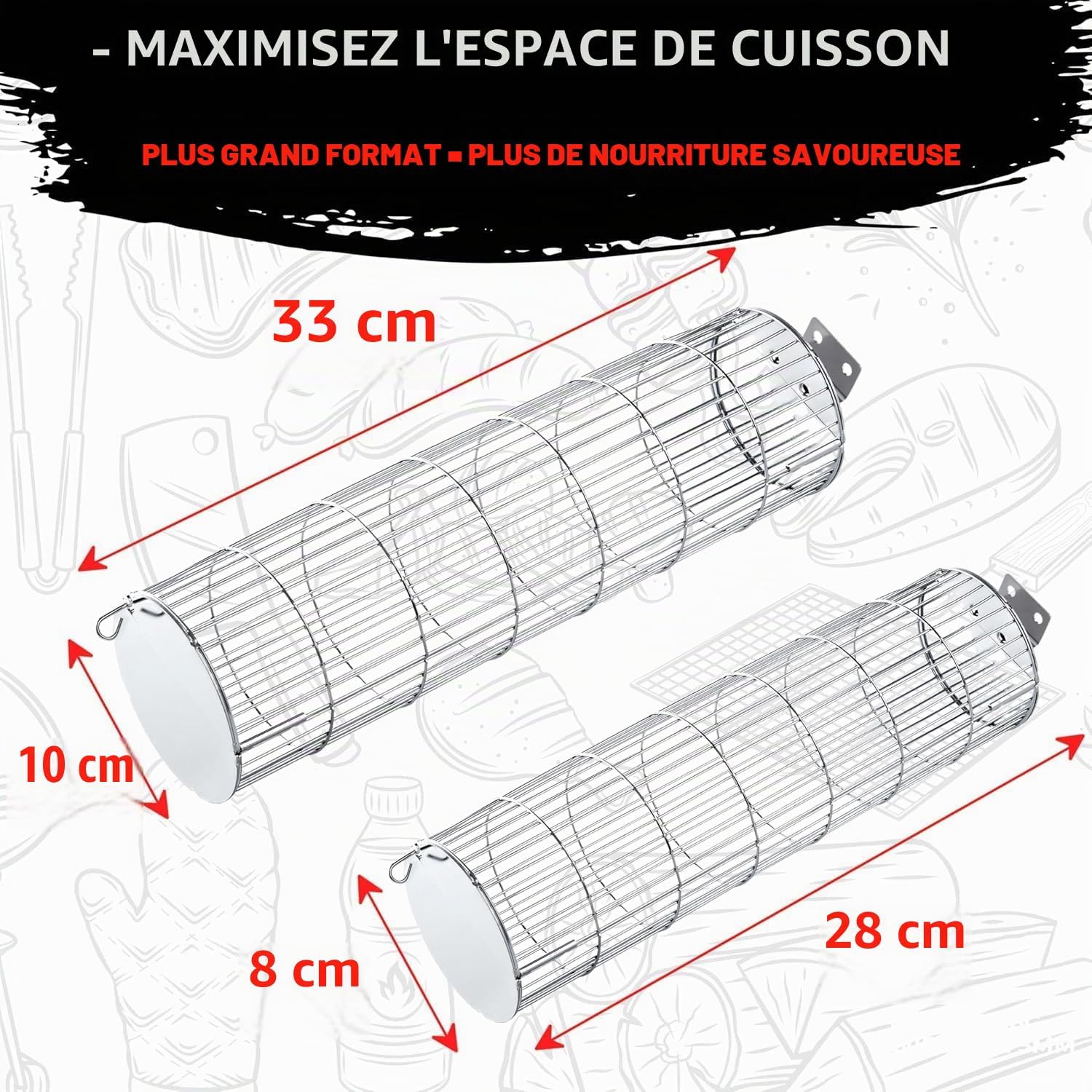 Detalle de SHIZZO SZ-GB-04 rollende grillmanden, 2-delig in roestvrij staal