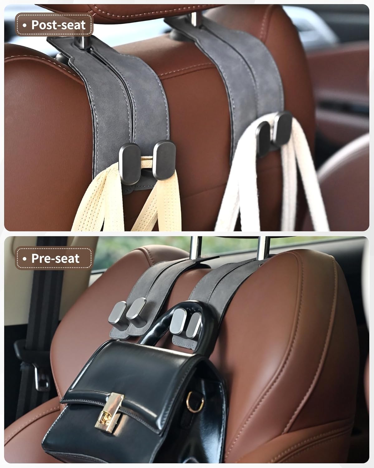 Thumbnail 6 de LQLAN Headrest Hooks for Car (4-Pack) — Double Hooks for Purses, Bags & Back-Seat Organization
