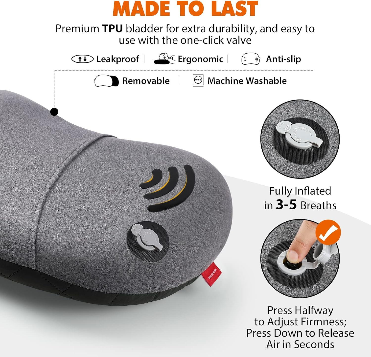 Thumbnail 2 de HIKENTURE ultralight inflatable camping pillow for adults (grey) with removable cover