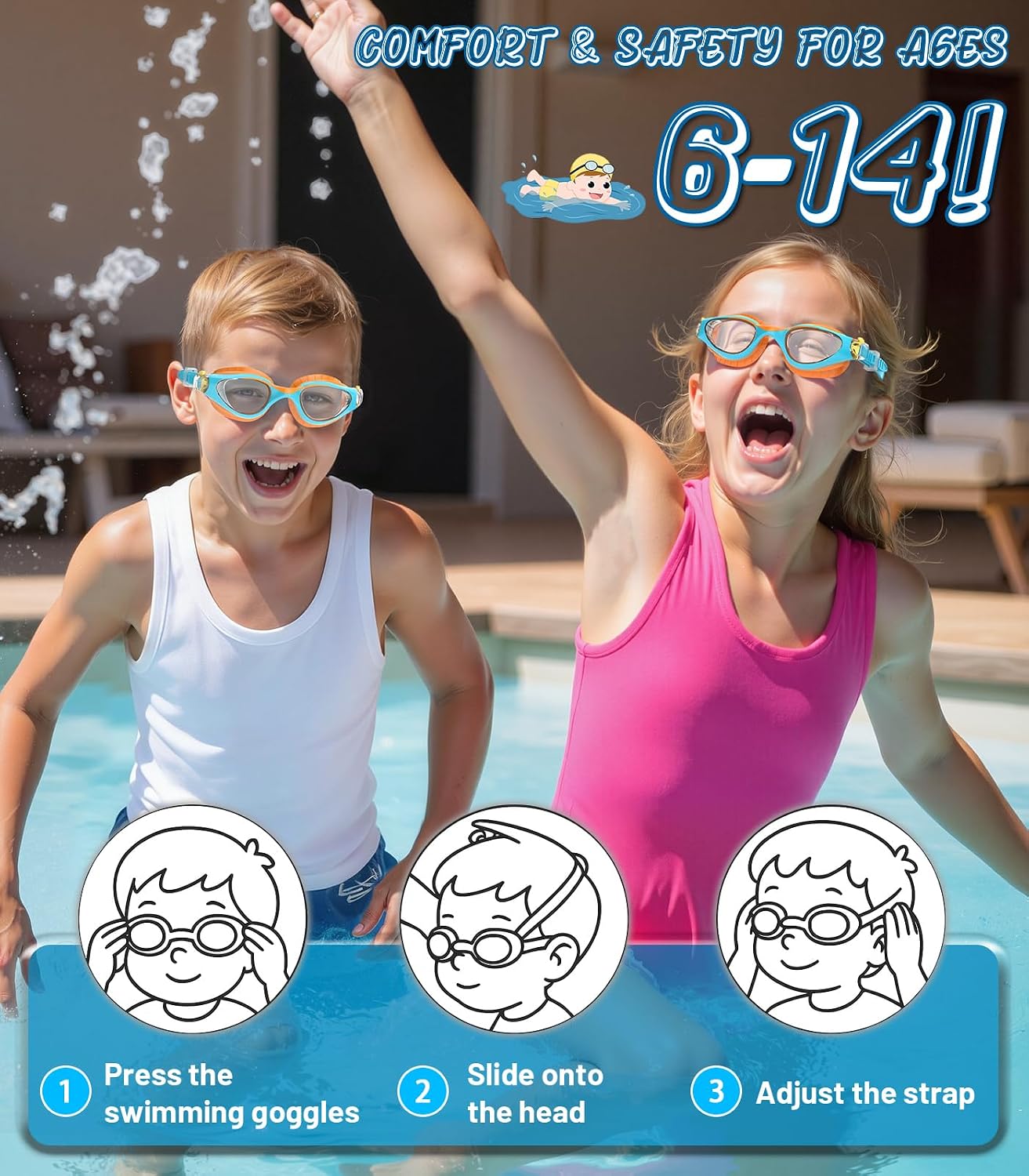 Thumbnail 5 de HIGAHY Schwimmbrille Kinder – UV-Schutz, Anti-Fog, verstellbares Doppelband-Design, 6–14 Jahre