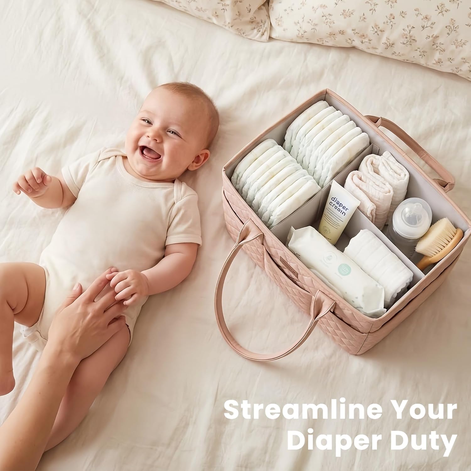 Detalle 2 de Konssy Diaper Caddy with PU Leather Handles