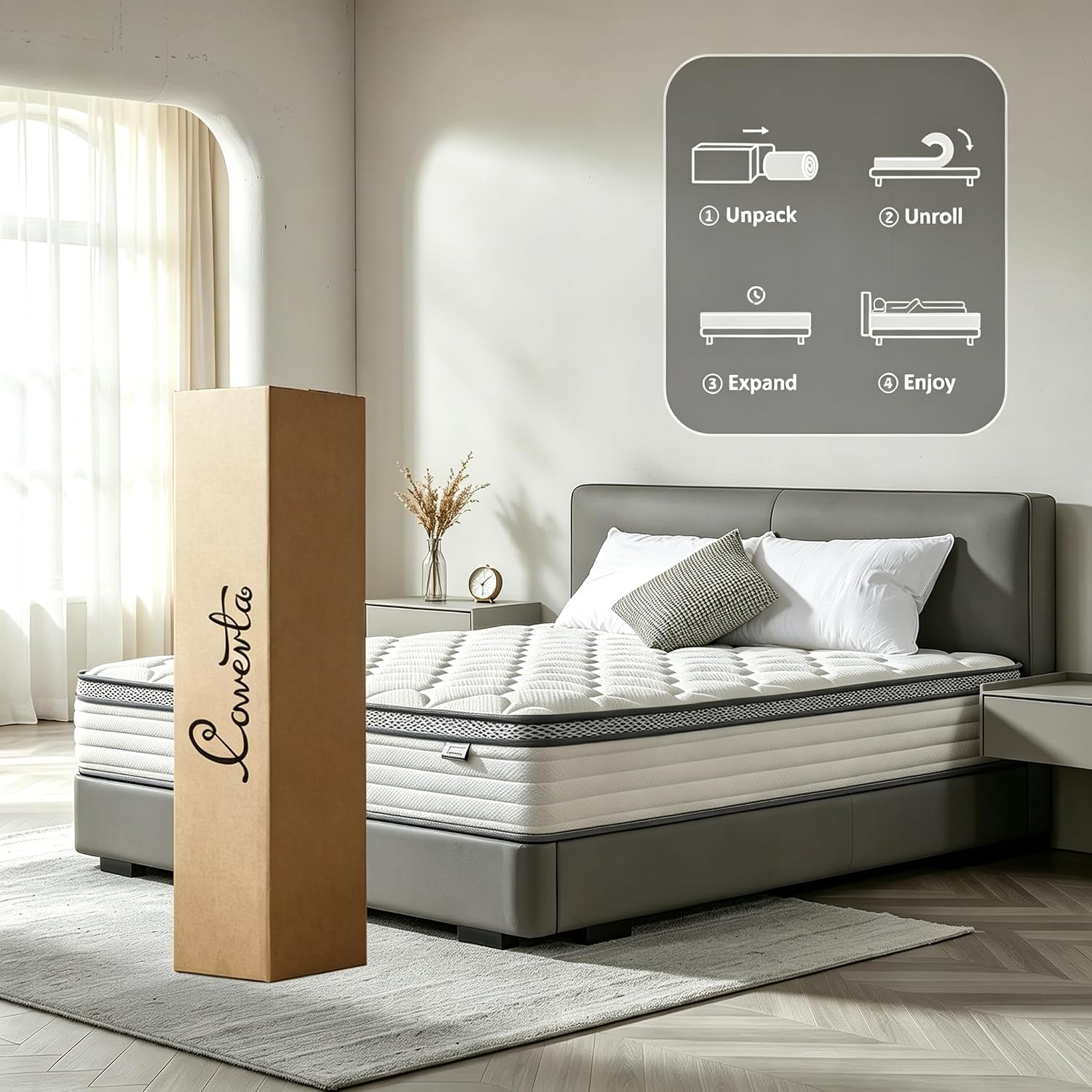 Detalle 2 de Coventa 12-Inch Queen Hybrid Mattress in a Box, Medium-Firm Comfort