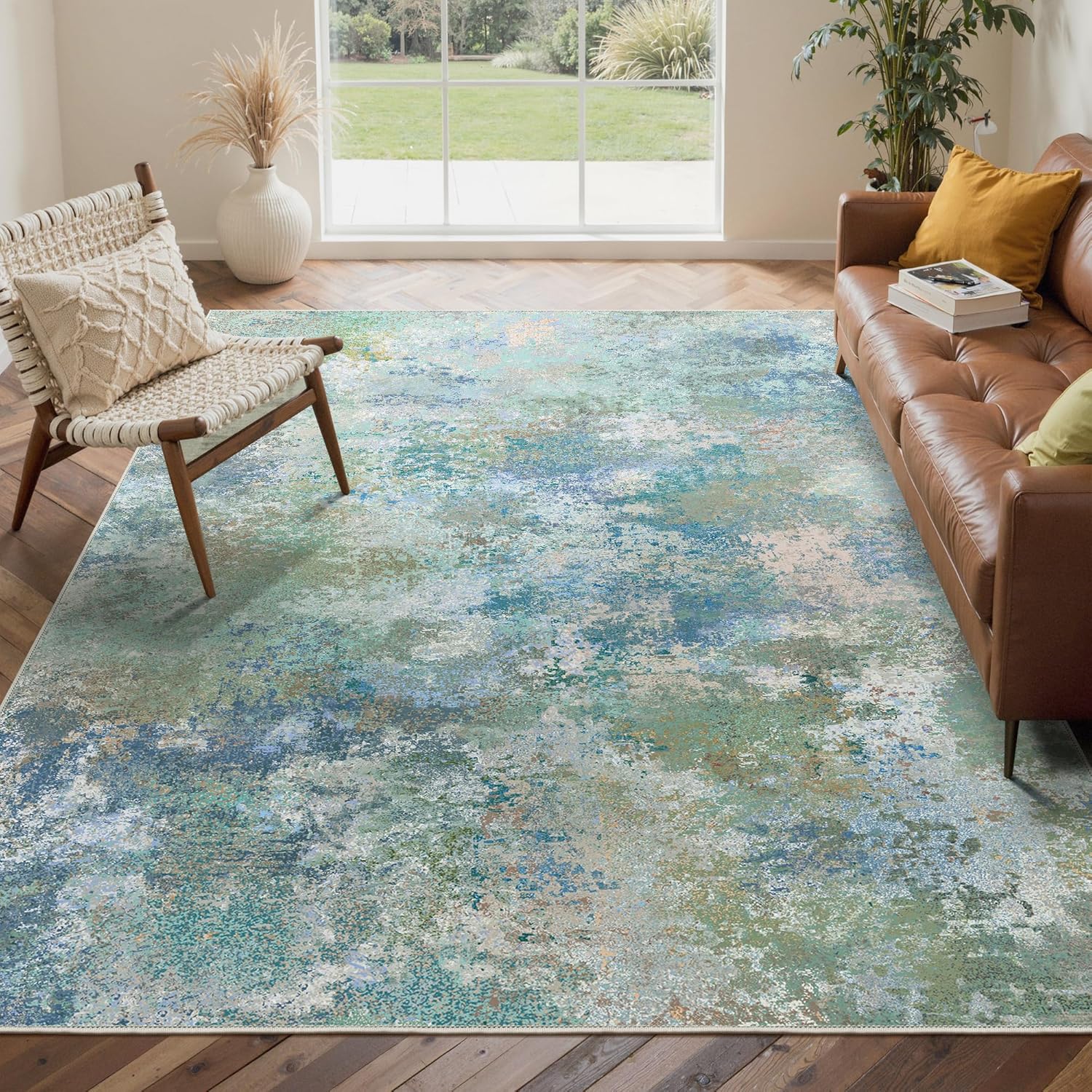 Thumbnail 1 de GENIMO Washable Rugs 8x10: Modern, Lightweight, Non-Slip Blue-Green Area Rug
