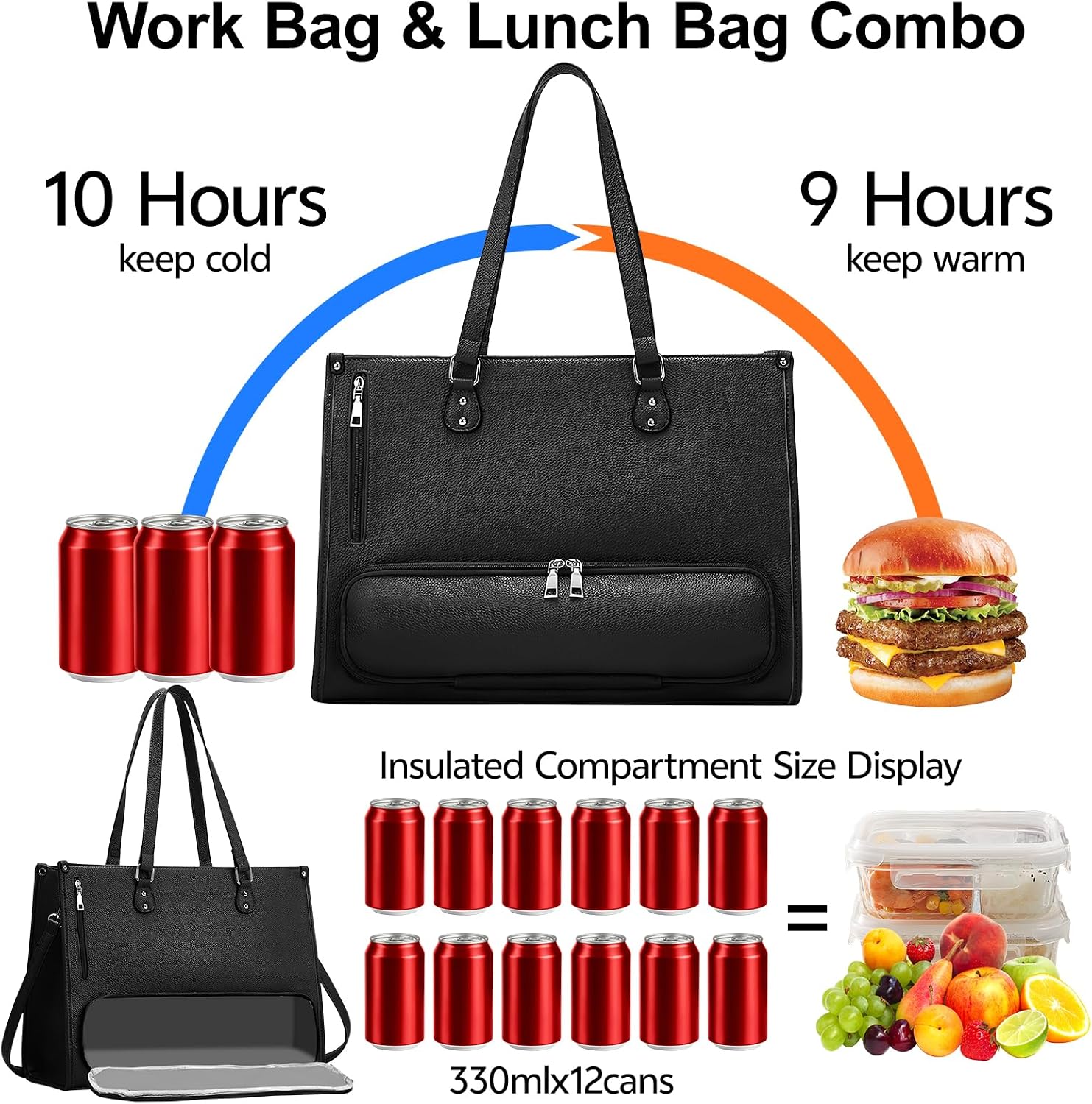 Detalle de hzuisst Arbeitstasche Damen – 15,6 Zoll Laptop-Tasche mit isoliertem Lunchfach, PU Leder, Große Aktentasche mit Langem Schultergurt