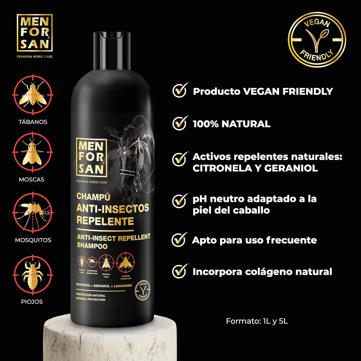 Thumbnail 3 de MENFORSAN Shampoo insetto-repellente per cavalli BIO 1L con margosa, geraniolo e lavandina