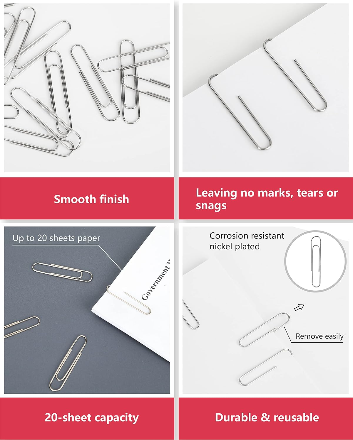 Detalle 2 de PAPERPAL Jumbo Smooth Paper Clips, 2-Inch Silver, 300 Count