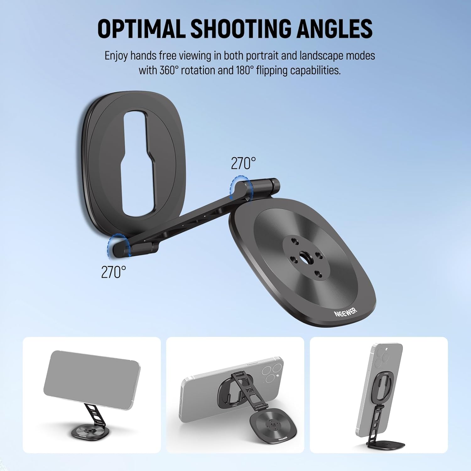 Detalle de NEEWER PA095: Doppelter magnetischer Handyhalter – ultradünn, faltbar, mit 1/4 Zoll Schraube