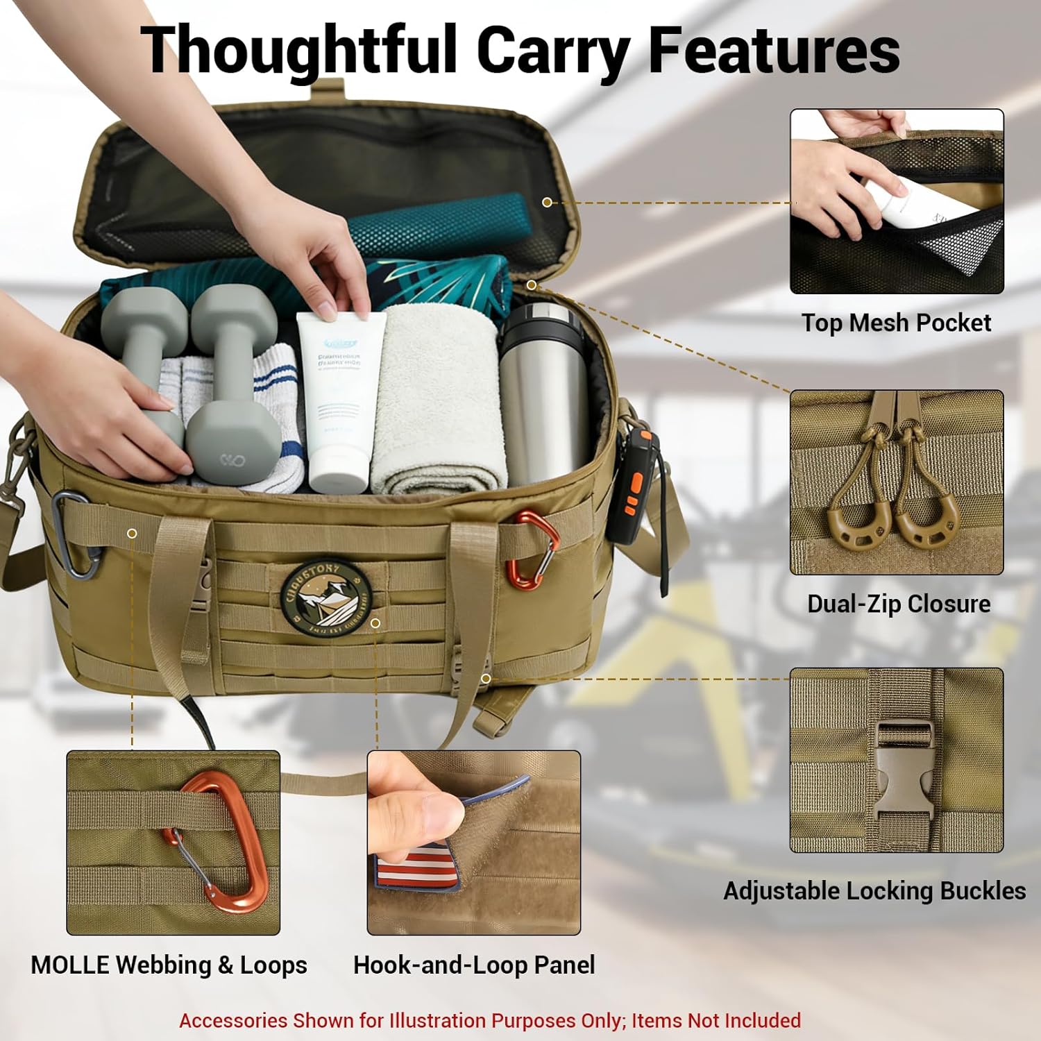 Thumbnail 4 de Tactical Gym Bag for Men 40L: 3-in-1 Duffle, Backpack and MOLLE Storage