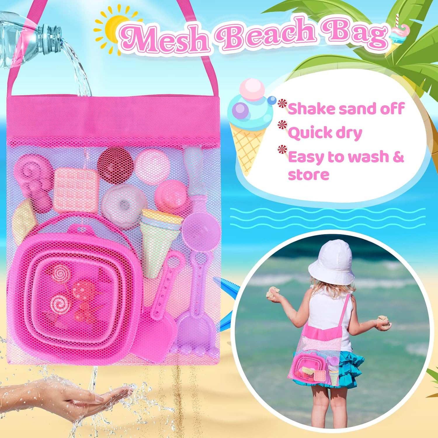 Thumbnail 2 de Collapsible Beach Toys Set: 19-Piece Ice Cream Sand Playset for Kids (3–10) with Mesh Bag