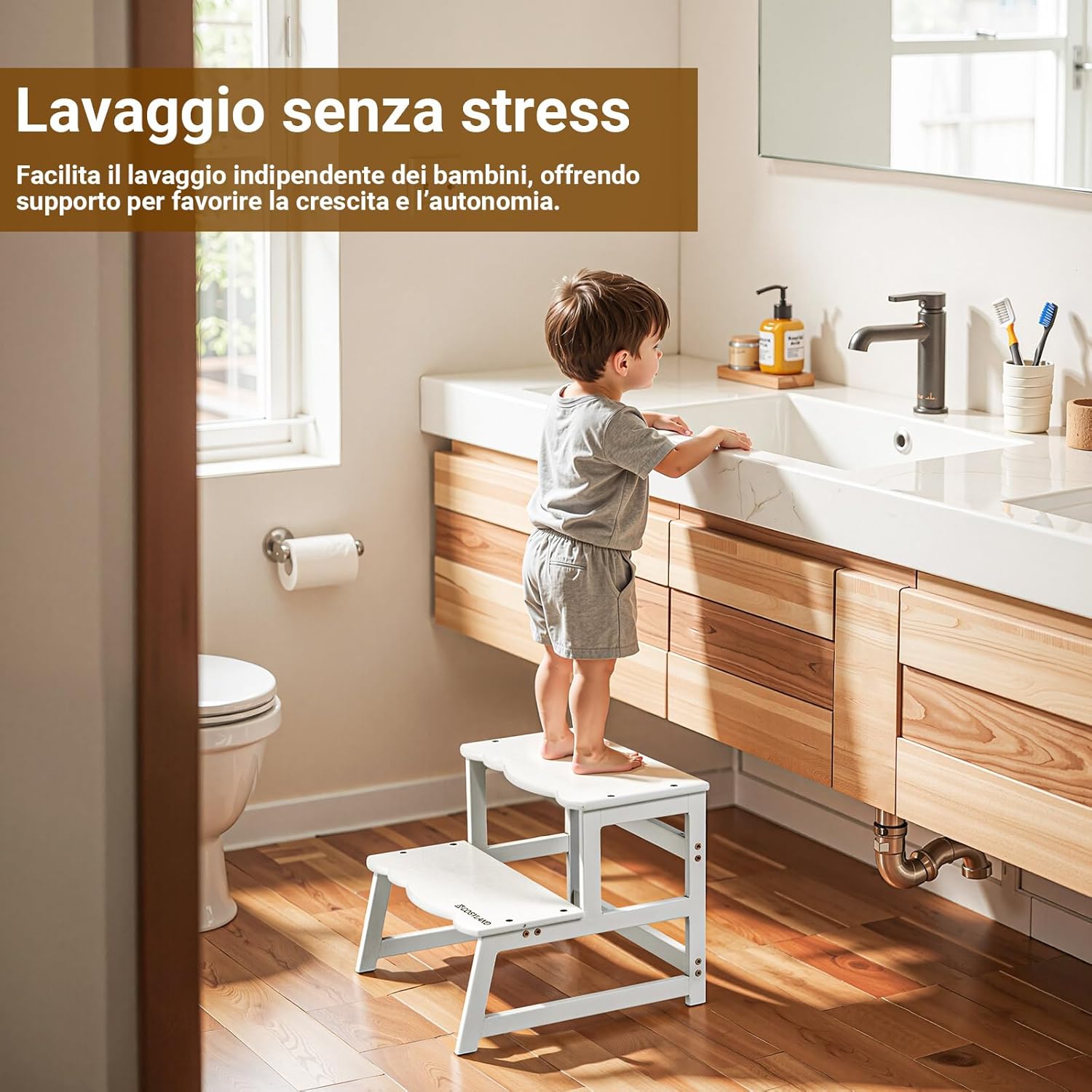 Thumbnail 6 de COSYLAND Torre Montessoriana 2 in 1 in bamboo – Bianco, protezione rimovibile e scala trasformabile