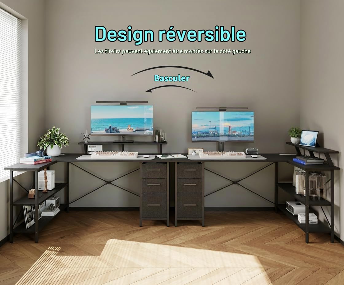 Thumbnail 4 de Xyphren DE-YQZ-Y-ZJCT-PP L-vormig bureau 120 x 80 cm met stoffen laden en USB-C
