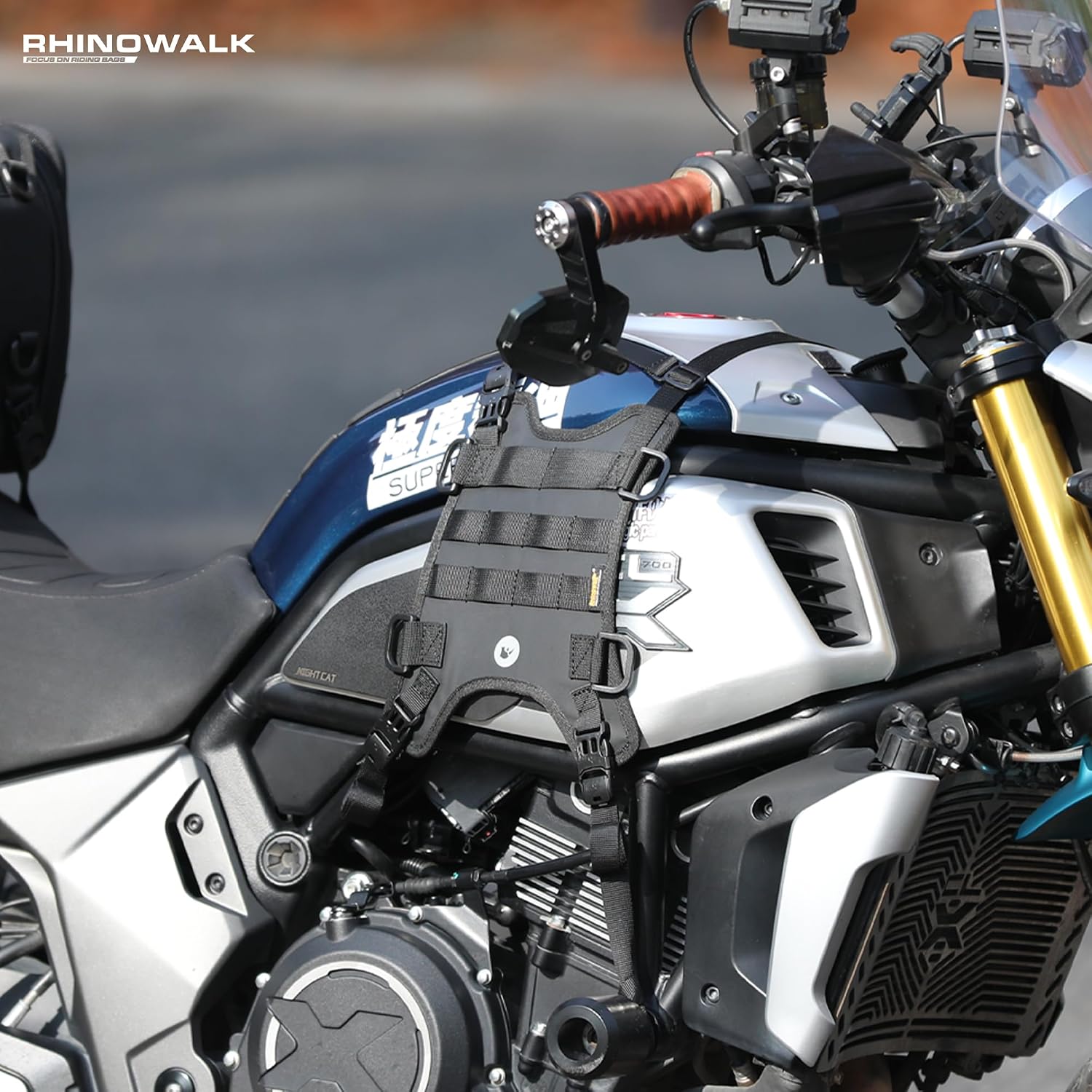 Thumbnail 6 de Rhinowalk universal motorcycle tank side bag mounting base (tank pad, quick-release straps, MOLLE, waterproof)