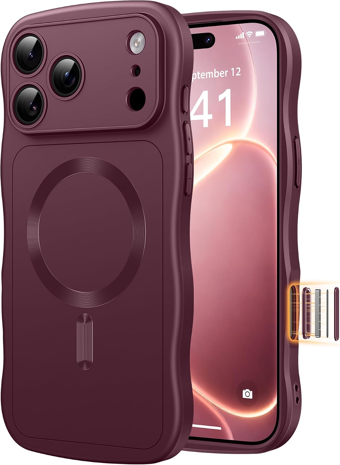 Detalle de CAPRARO TPUWAVE Magnetic Case for iPhone 17/18 Pro Max, Burgundy TPU