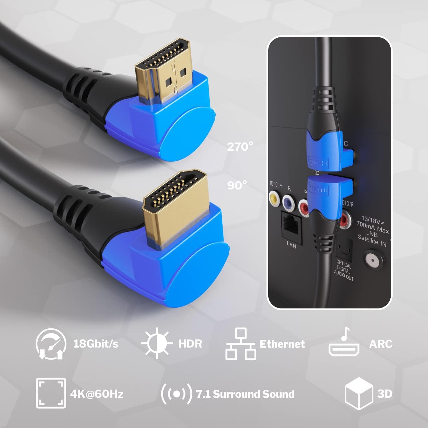 Detalle de KabelDirekt – Cavo HDMI 4K 90° da 2 m, High Speed con Ethernet