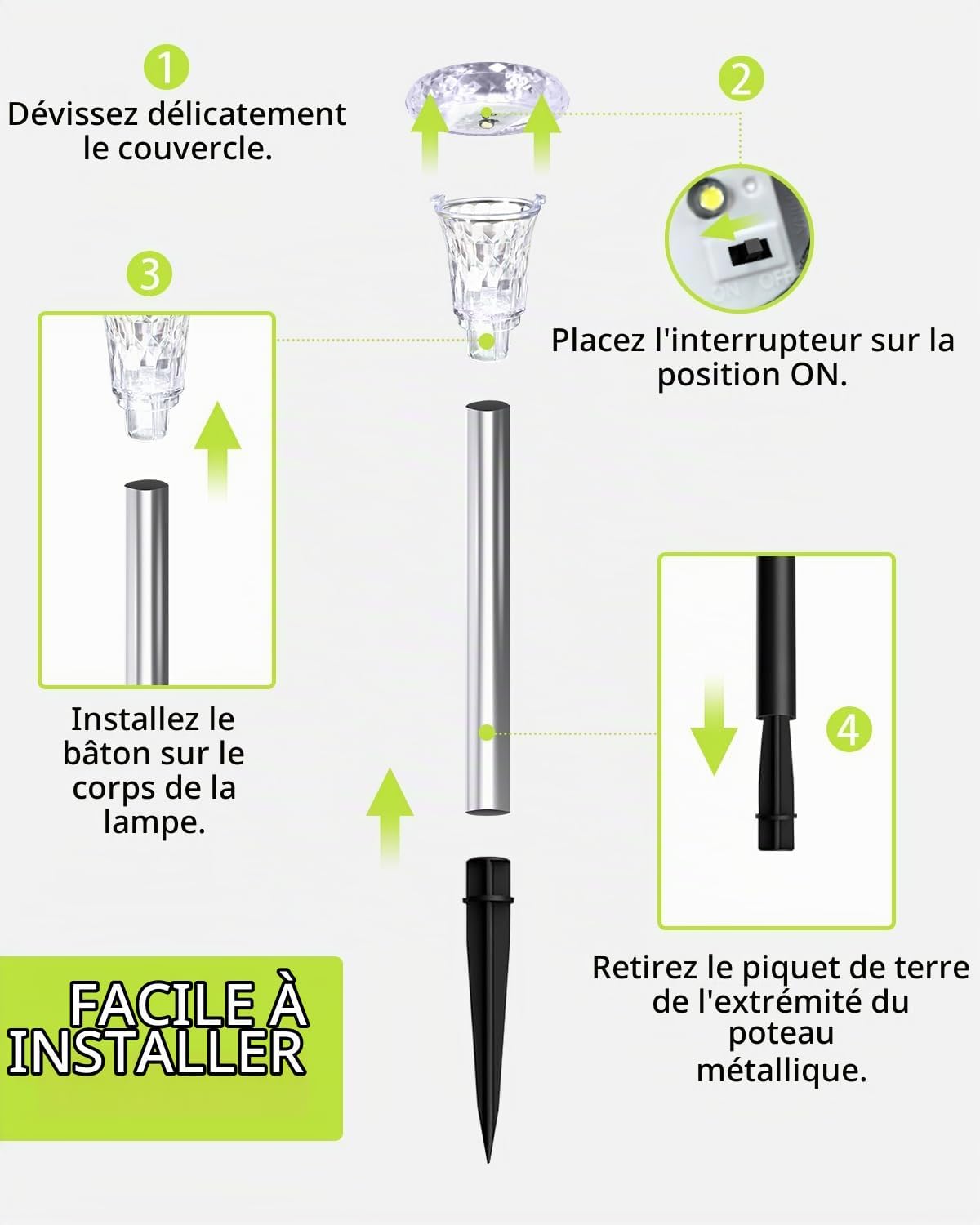 Detalle 2 de Bowfar tuinlampen op zonne-energie, set van 6, IP65 en roestvrij staal
