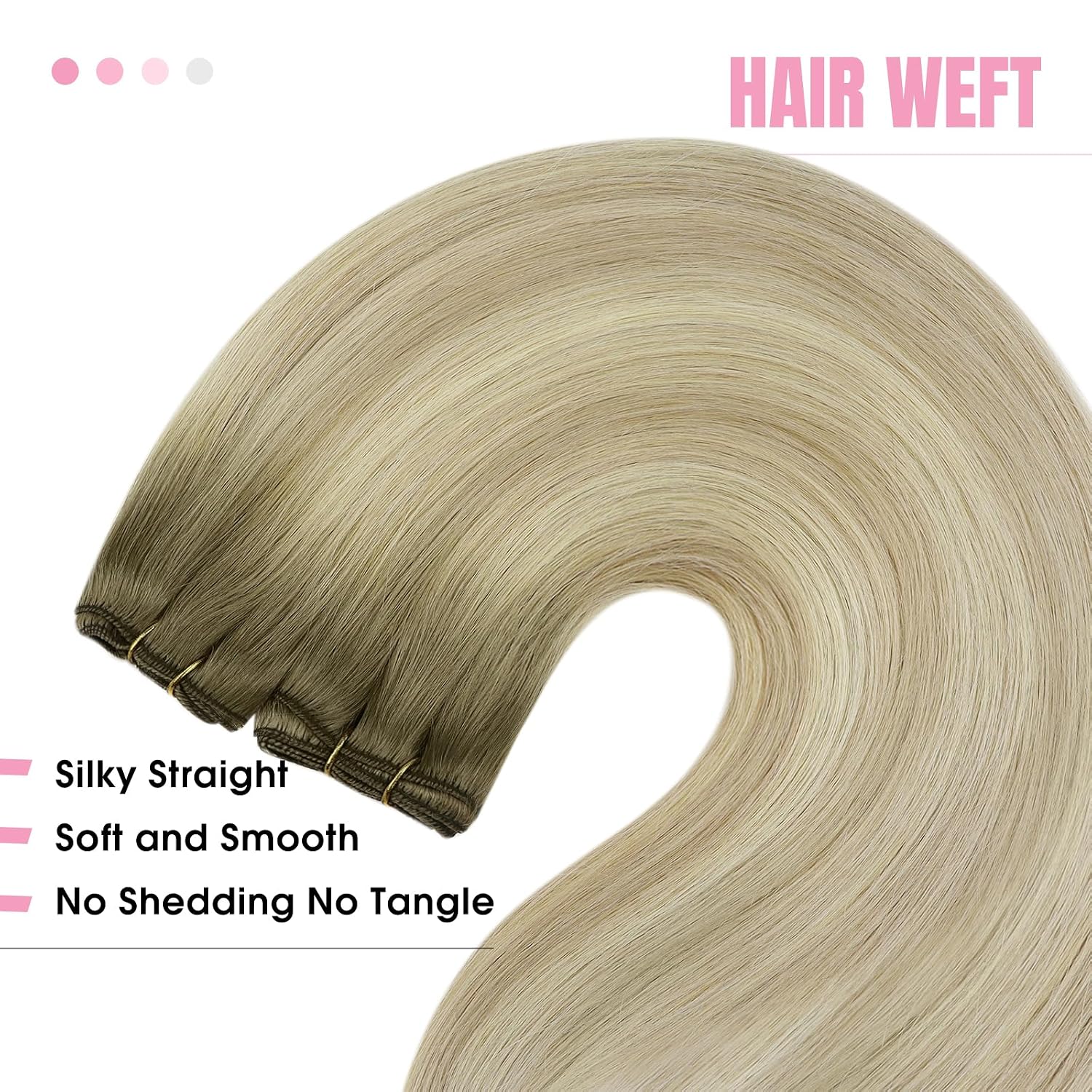 Detalle 2 de YoungSee Tressen Echthaar Blond 45 cm – Echthaar-Tressen zum Einnähen, Aschblond Ombre