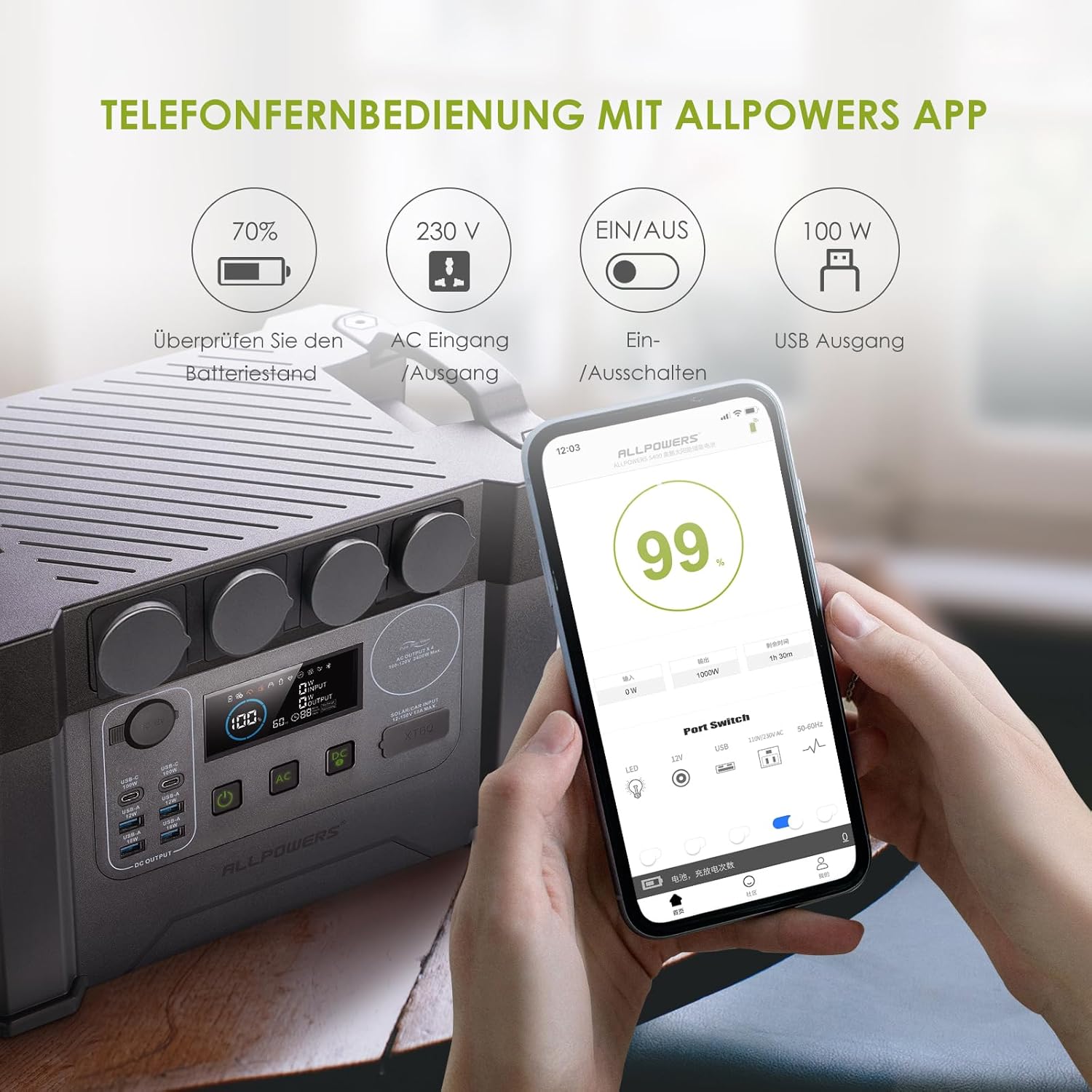 Thumbnail 4 de ALLPOWERS S2000 PRO Powerstation (2400 W) inkl. 200 W Solarpanel SE200 – mobiler Stromspeicher fürs Camping & Off-Grid