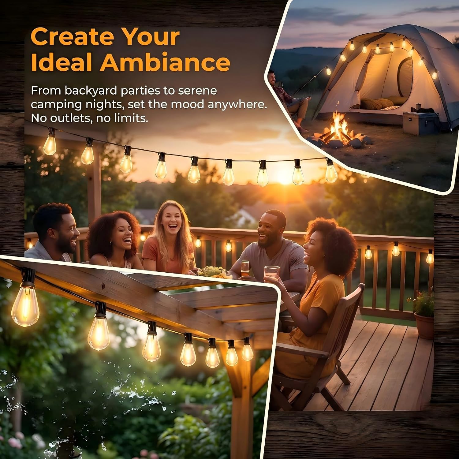 Detalle de smareal 200FT Outdoor String Lights, 2700K Warm White, IP65, Shatterproof S11 LEDs