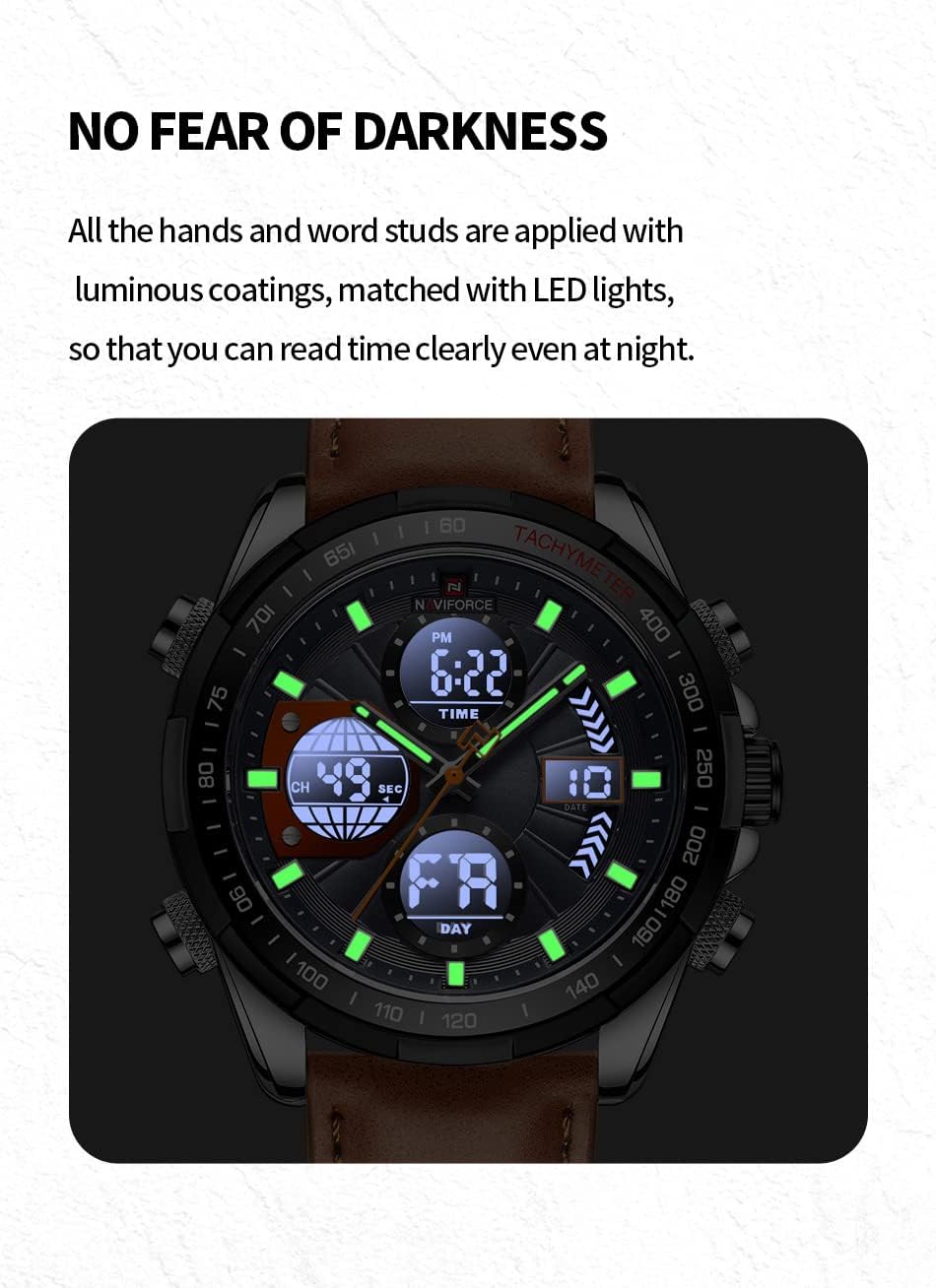 Thumbnail 5 de Naviforce Orologio da uomo militare: digitale/analogico al quarzo, impermeabile e multifunzione con cinturino in pelle