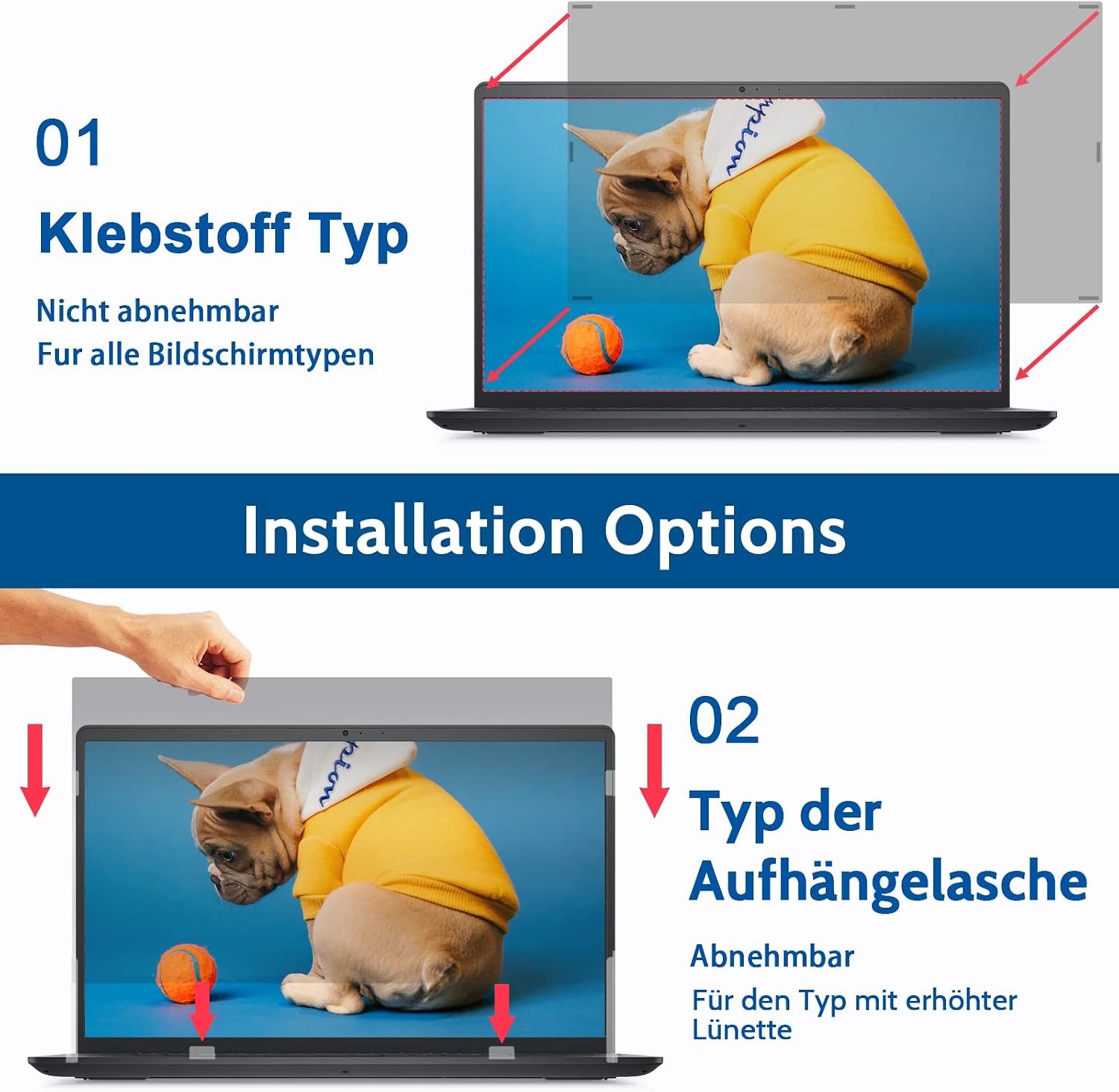 Detalle de Laptop Sichtschutzfolie 16 Zoll – Privacy-Filter mit umkehrbarer Oberfläche und Blaulicht-/Blendschutz