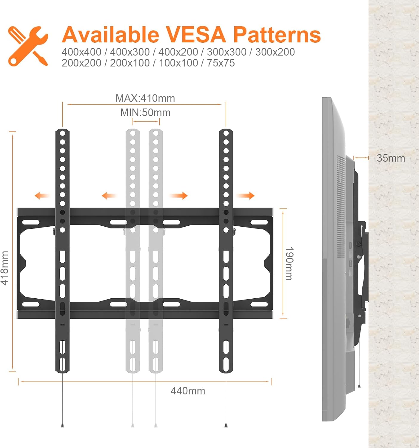 Thumbnail 1 de GRIFEMA GB1007-4 TV-Wandhalterung für 26–65 Zoll, neigbar bis 55 kg, max. VESA 400 x 400