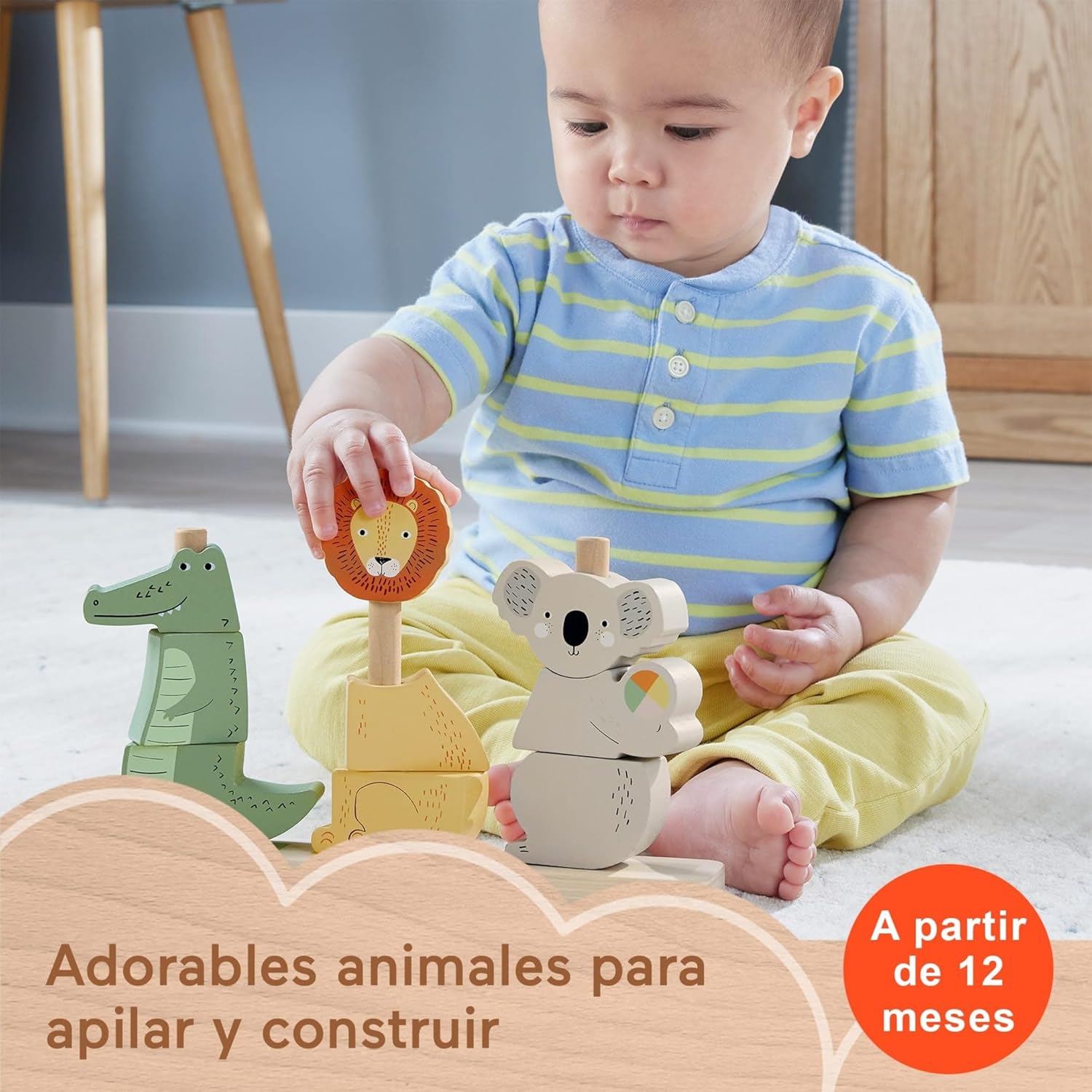 Detalle 2 de Fisher-Price Bloques apilables de animales 🦁, 10 piezas Montessori
