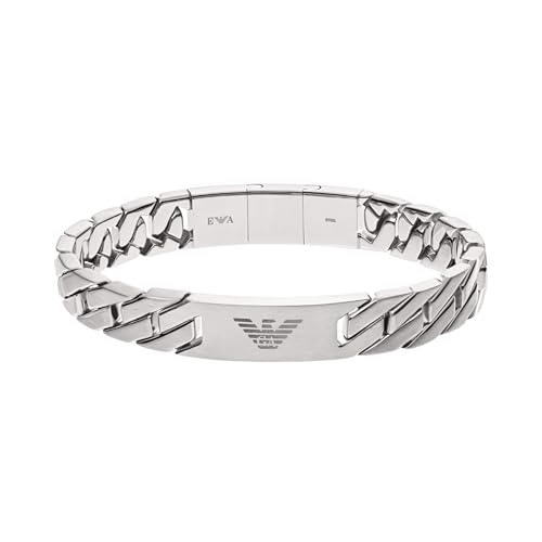 Detalle de Emporio Armani Bracciale da uomo in acciaio inossidabile con chiusura a cursore – Grigio argento