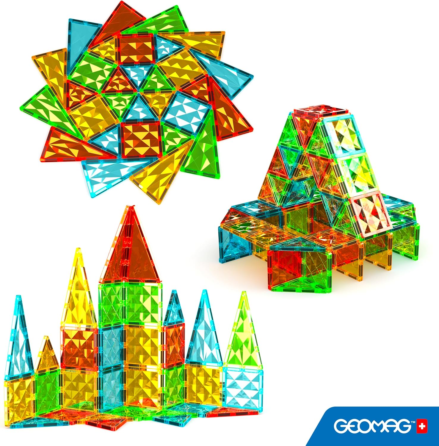 Detalle de Geomag Magnetic Tiles Gems 100 magnetiska byggplattor i fyra former