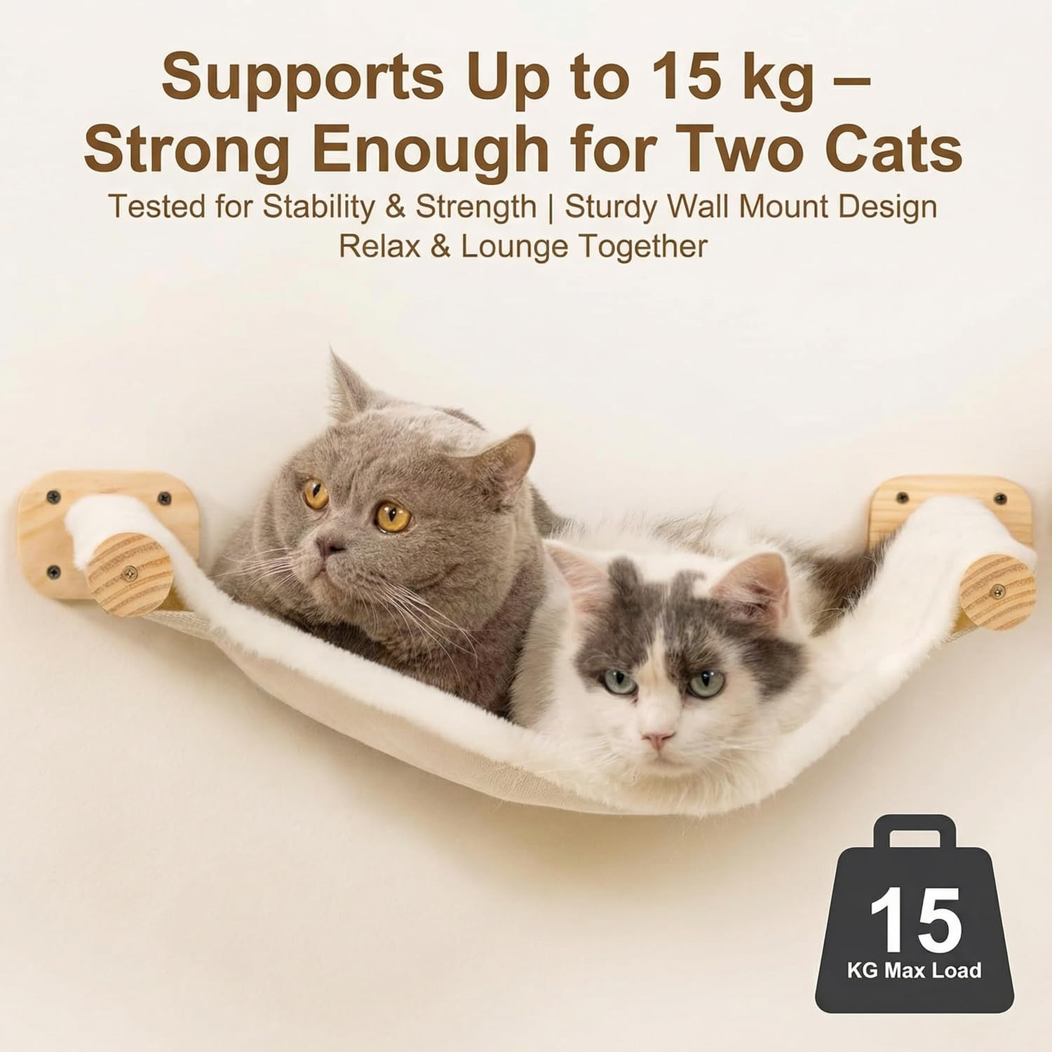 Thumbnail 4 de Cat Hammock Wall Mounted Kitty Bed & Perch set with 2 steps and platforms (wooden cat wall furniture)