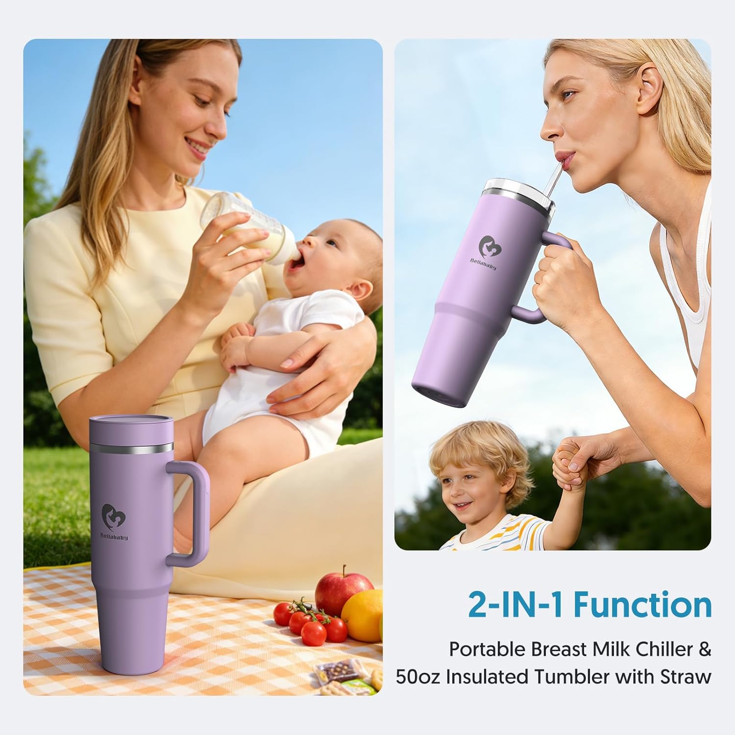 Thumbnail 6 de Bellababy Portable Breast Milk Cooler for Travel (Purple) with 18oz BPA-Free Bottle and 50oz Insulated Tumbler