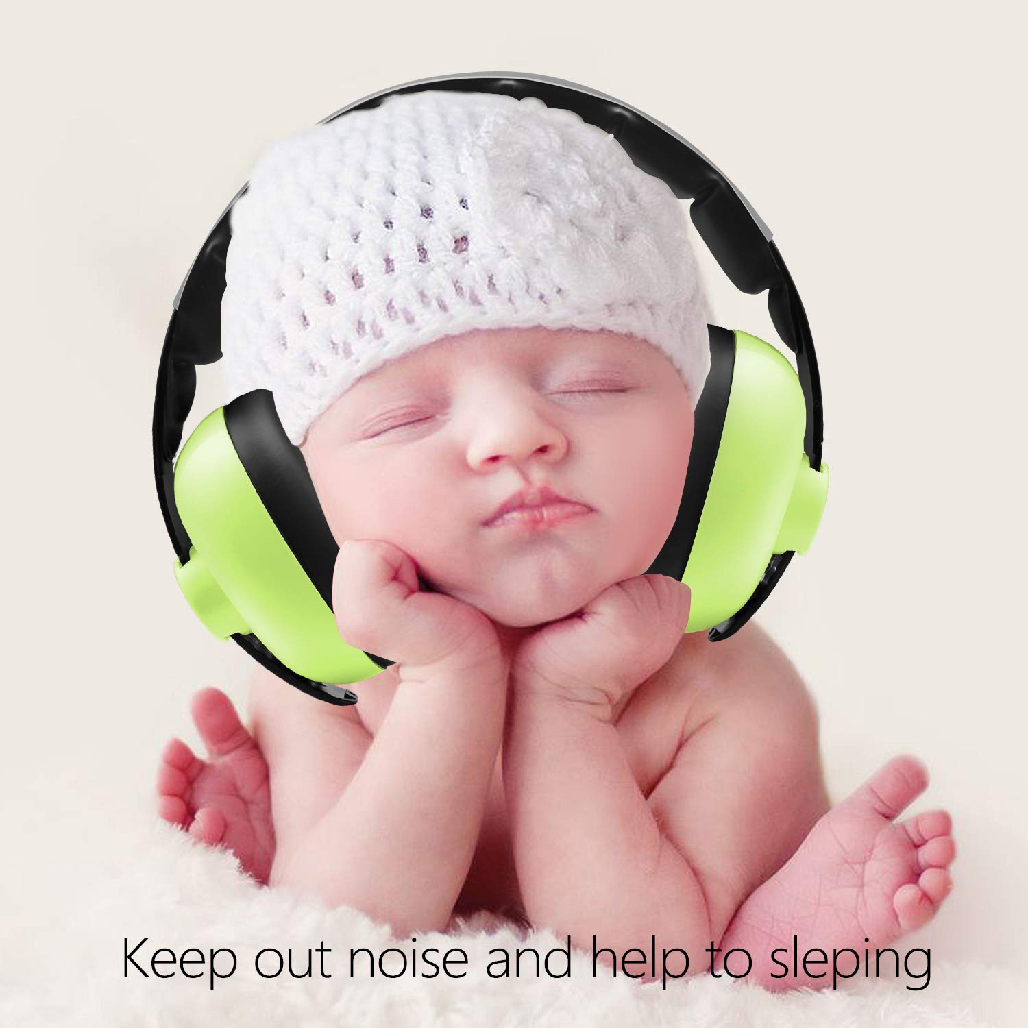 Detalle 1 de BBTKCARE Baby Ear Protection Earmuffs, Green, Adjustable, 23 dB Noise Reduction