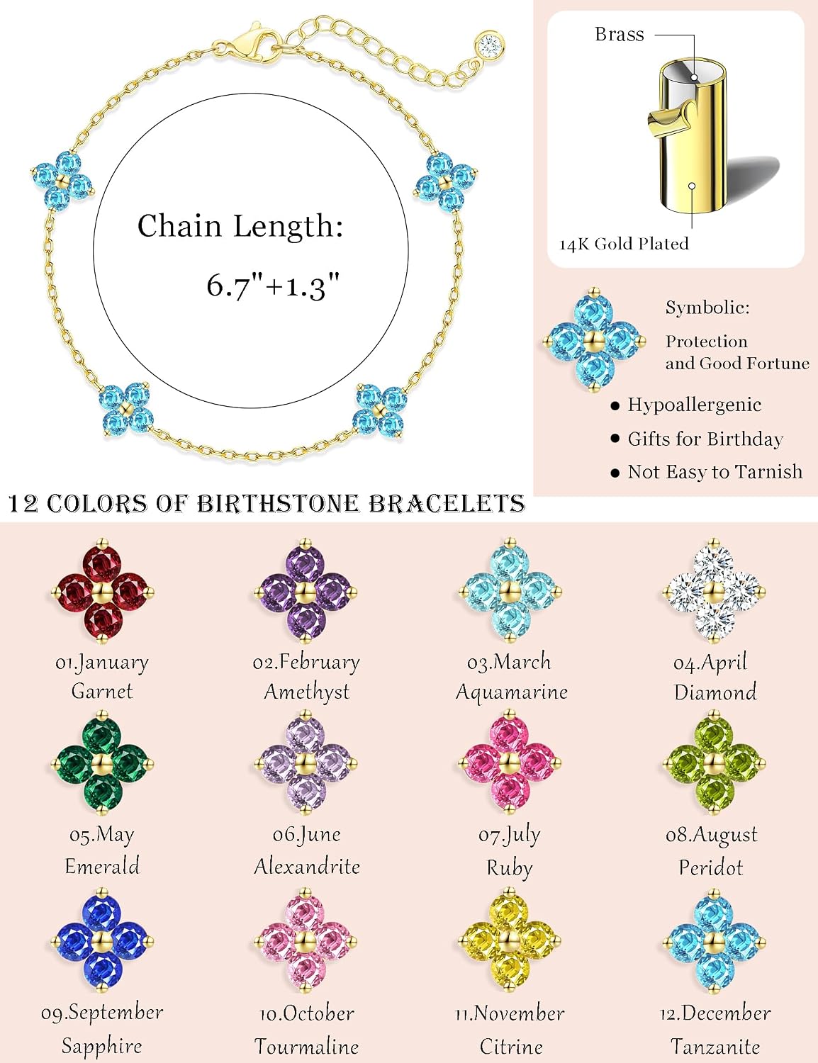 Detalle 1 de FUNEIA Kleeblatt-Armband für Damen, verstellbar, 18K vergoldet mit Zirkonia
