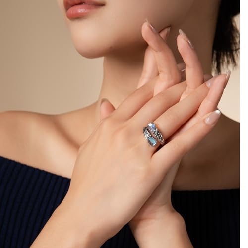 Detalle de Weviway Sterling Silver Adjustable Vintage Moonstone Ring
