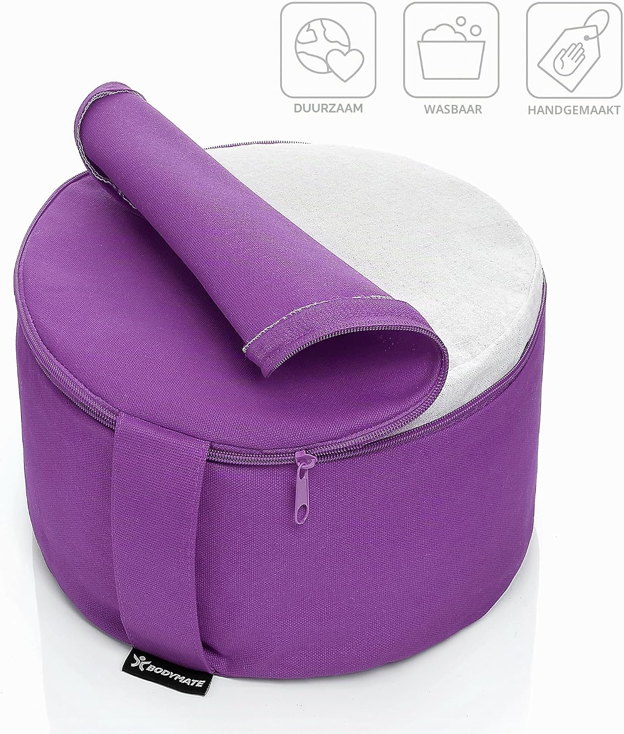 Detalle de BODYMATE 4260313261451 rond yogakussen, 31 cm, boekweitvulling en katoenen hoes