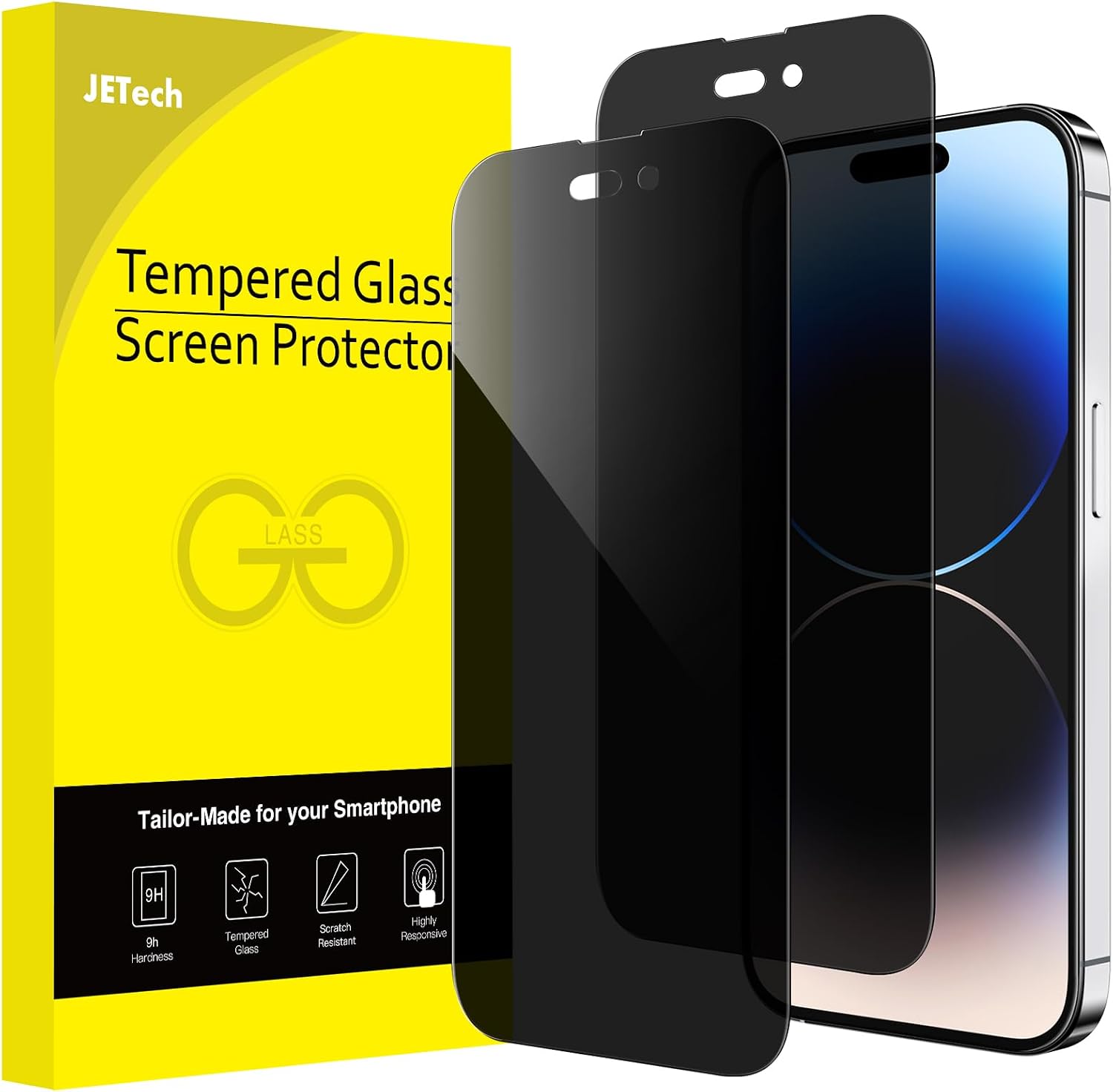 Detalle de JETech Sichtschutz Full Screen für iPhone 14 Pro (6,1 Zoll) – Anti-Spy Panzer-Schutz aus gehärtetem Glas, 2 Stück