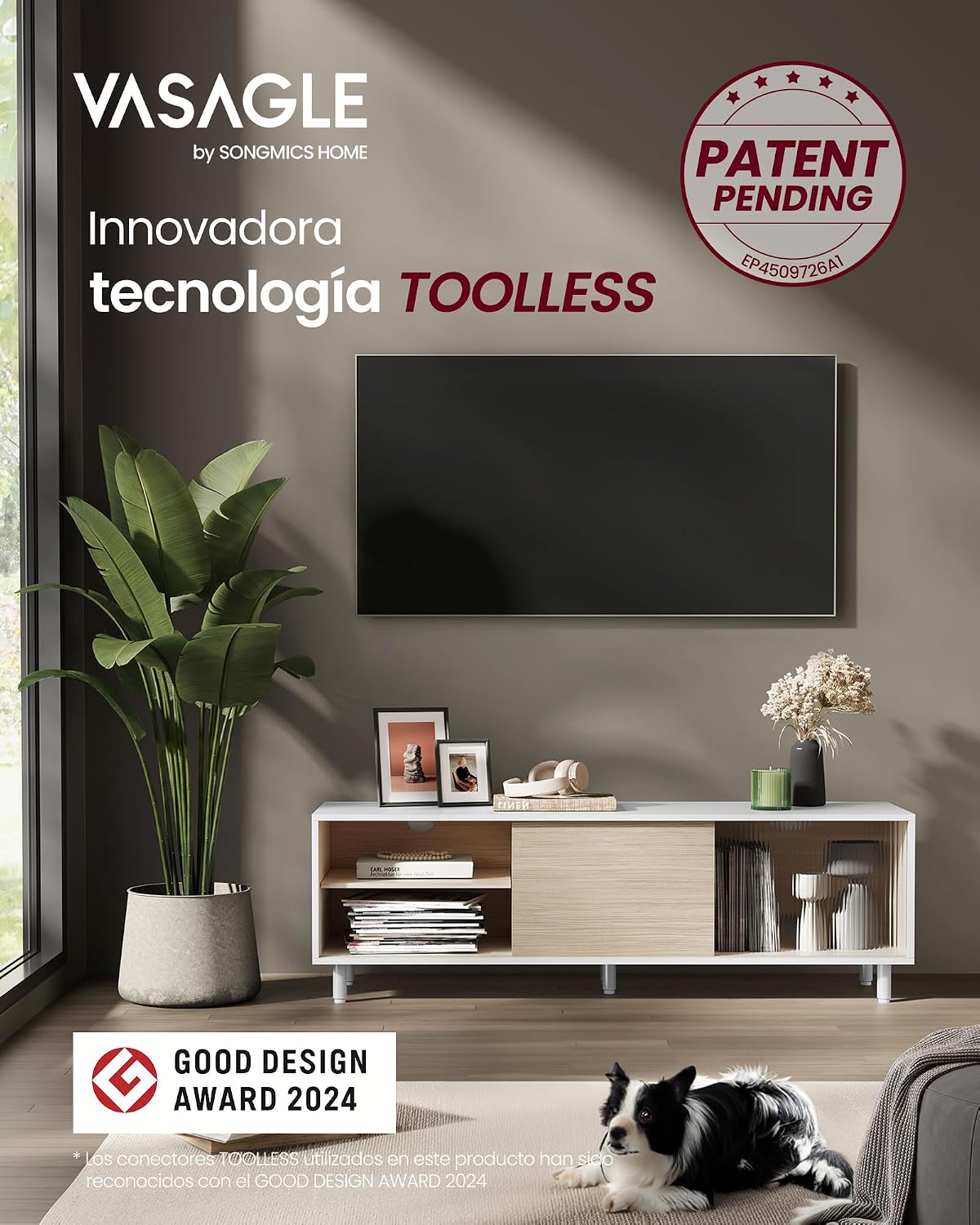 Detalle 1 de VASAGLE mueble TV 60'' Blanco