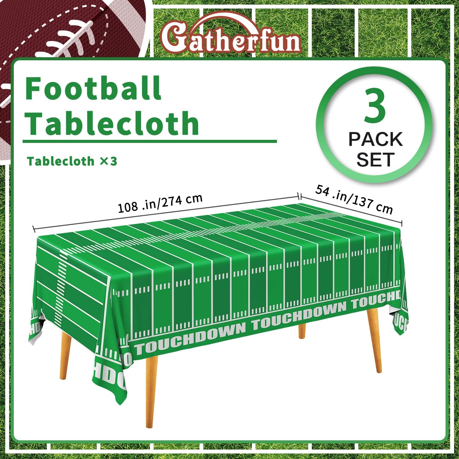 Thumbnail 2 de Gatherfun Football Party Tablecloth 54 x 108 in