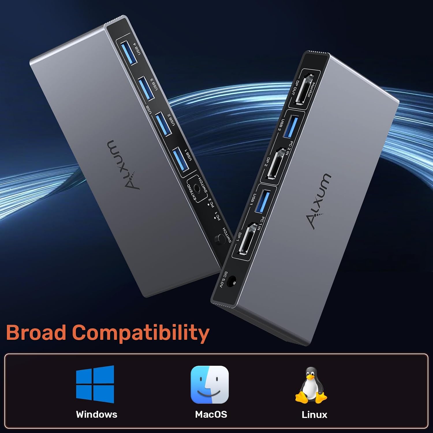 Detalle de Alxum KVM Switch 2 Computers, 1 Monitor — 8K@60Hz, 4 USB Ports, 2 Switching Modes