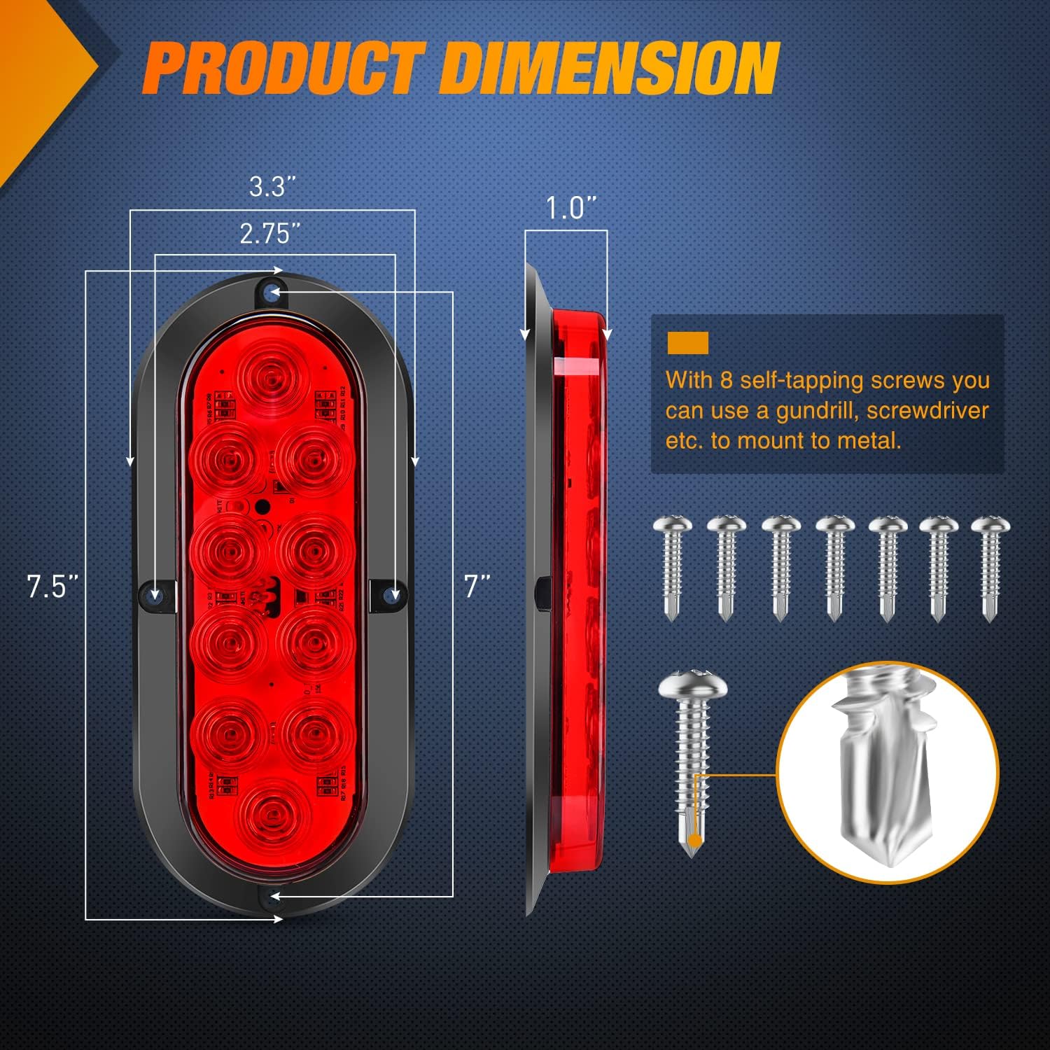 Thumbnail 1 de Nilight 6 Inch Oval Red LED Trailer Tail Light