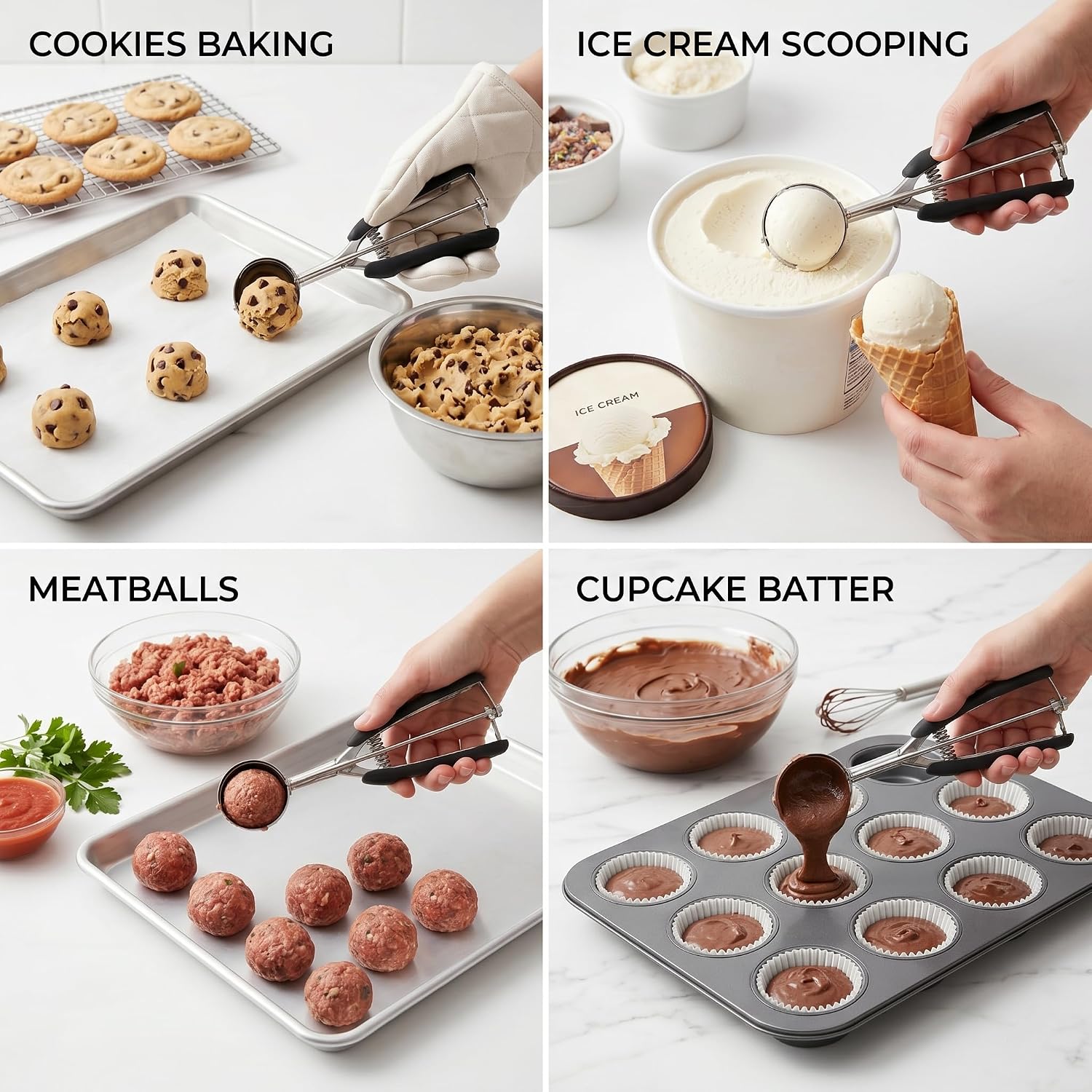 Thumbnail 3 de Cookie Scoop Set, 3Pcs: Ice Cream Scoops with Trigger Release (18/8 Stainless, Non-Slip Grip)