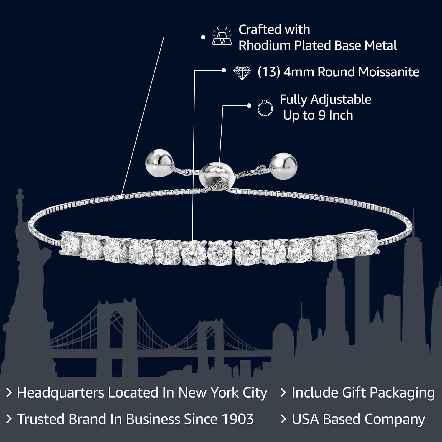 Detalle de Gem Stone King Moissanite Tennis Bracelet 4mm