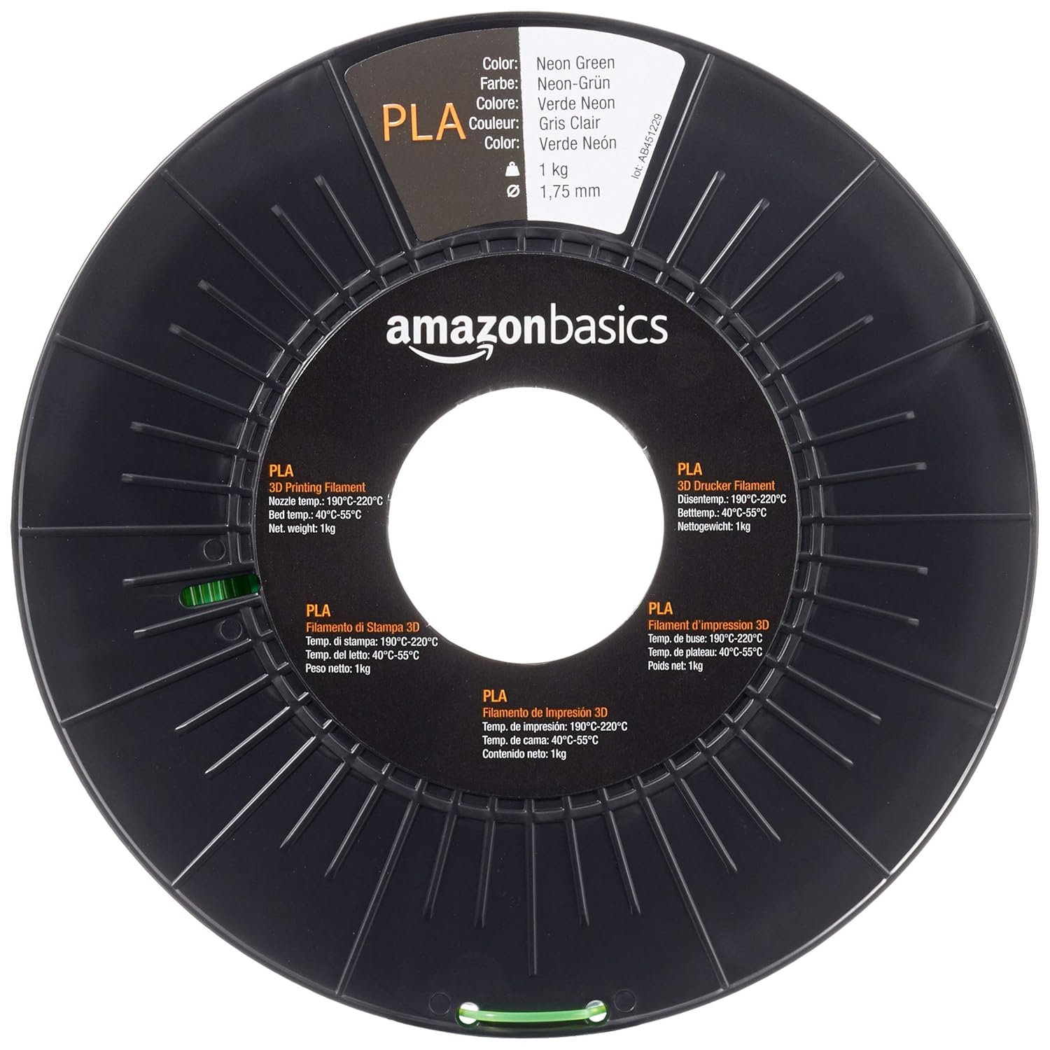 Detalle 2 de Amazon Basics PLA 3D Printer Filament (1.75mm, Neon Green, 1 kg) – Practical PLA for Everyday Prints