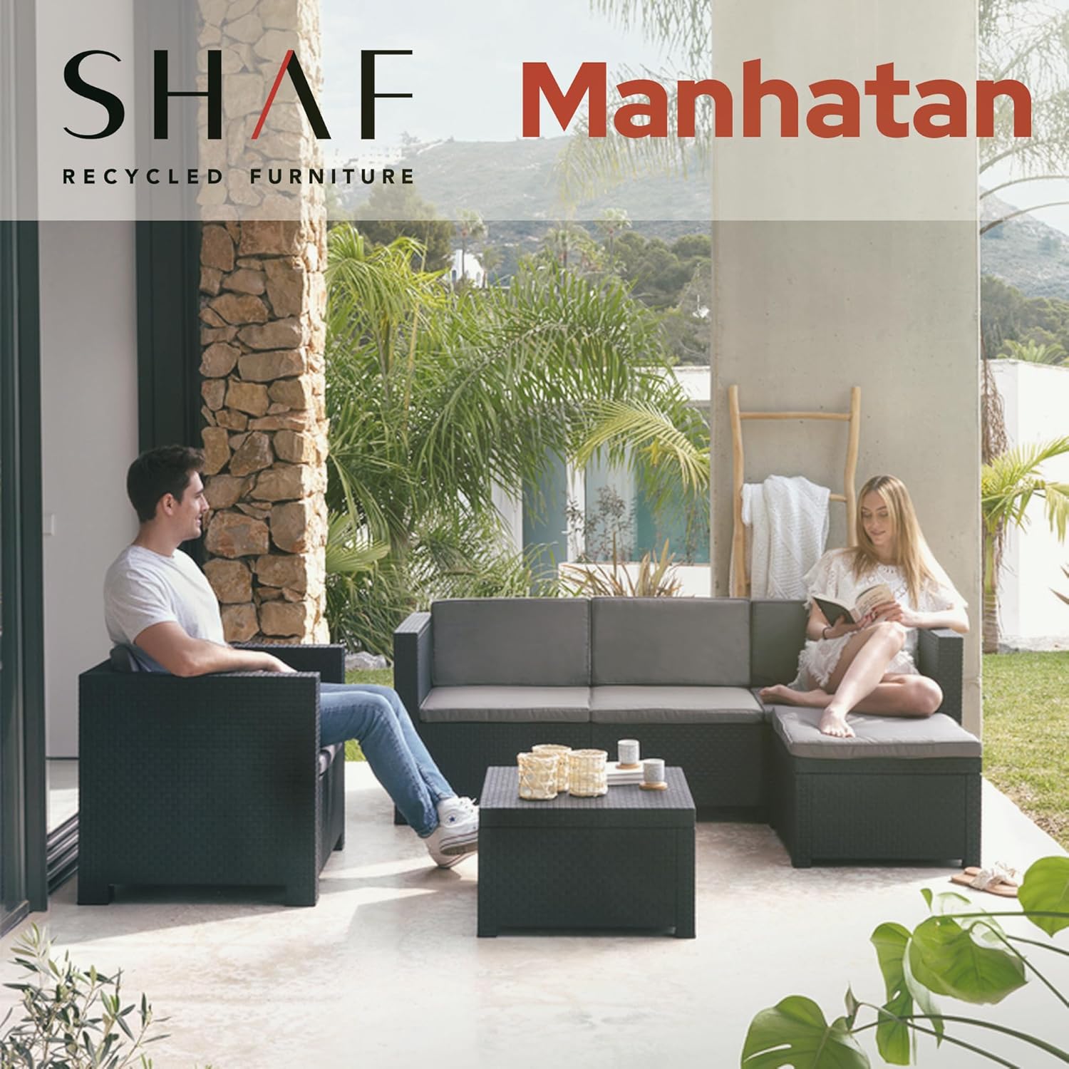 Thumbnail 1 de SP Berner - Shaf Manhattan: Set de Muebles de Exterior para 5 plazas en grafito, fabricado en España con materiales reciclados