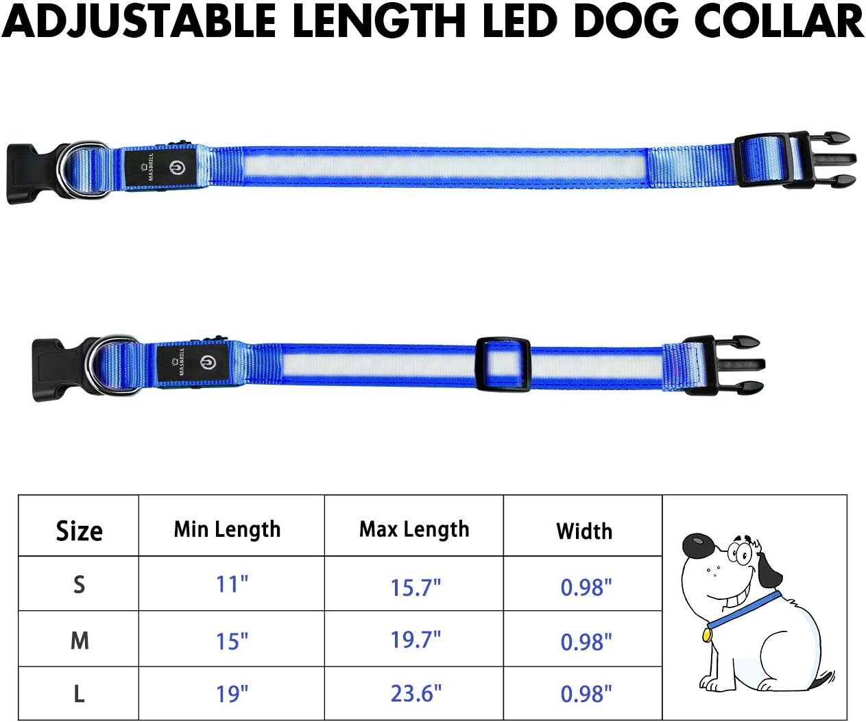 Detalle de MASBRILL Collier Lumineux pour Chien Rechargeable – LED Étanche, 3 Modes, Taille L (Bleu)