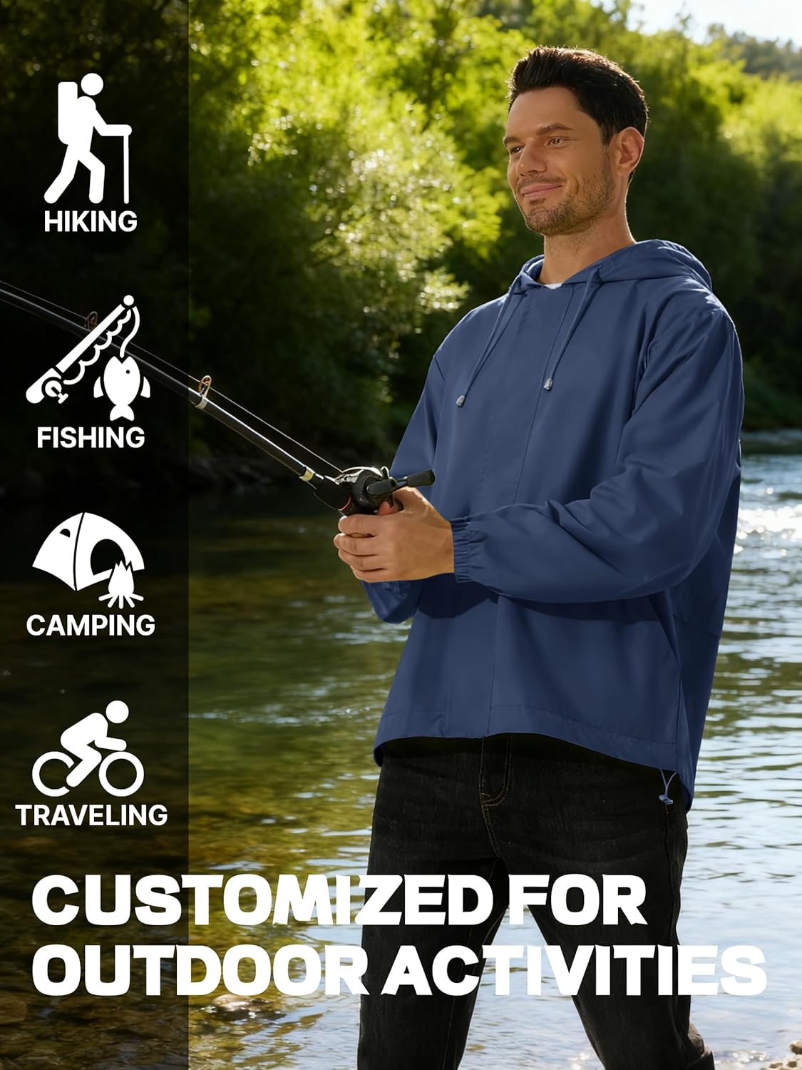 Detalle de UIQUR Men's Rain Jacket Waterproof Windbreaker – Lightweight Packable Raincoat